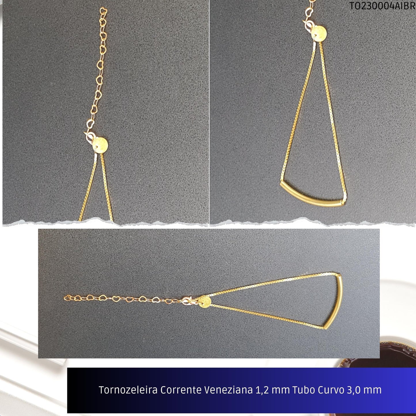 Tornozeleira Corrente Veneziana 1.2 mm Tubo Curvo 3.0 mm   - Código.: TO230004AIBR  - Peso.: 3.0 gr