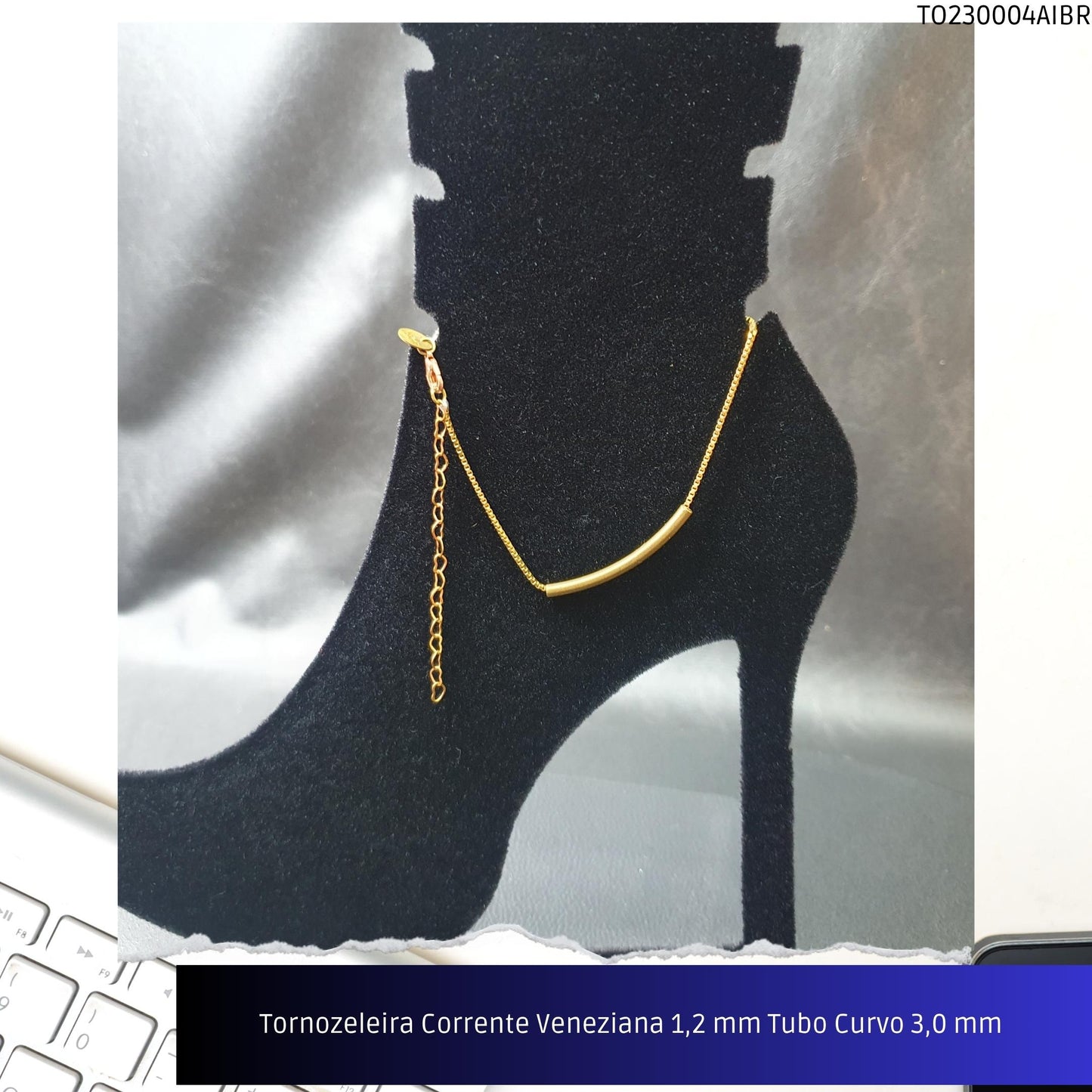 Tornozeleira Corrente Veneziana 1.2 mm Tubo Curvo 3.0 mm   - Código.: TO230004AIBR  - Peso.: 3.0 gr
