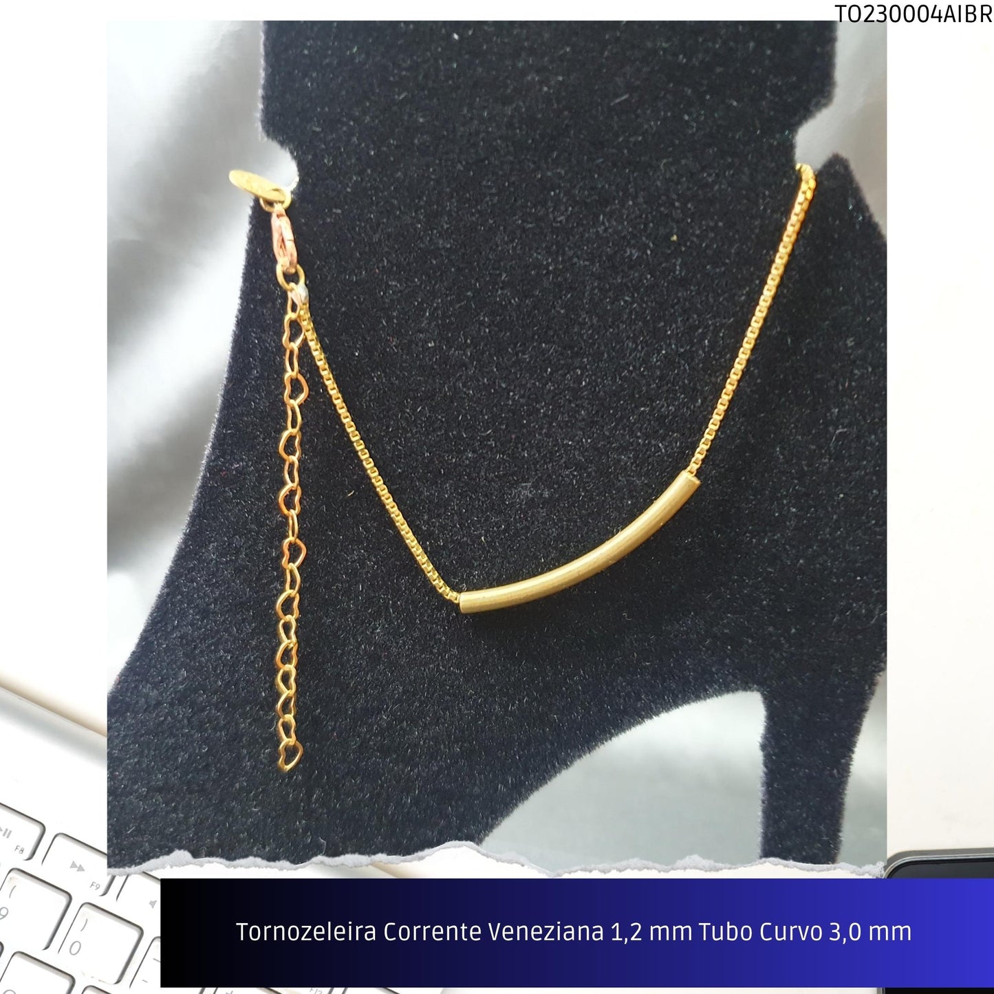 Tornozeleira Corrente Veneziana 1.2 mm Tubo Curvo 3.0 mm   - Código.: TO230004AIBR  - Peso.: 3.0 gr