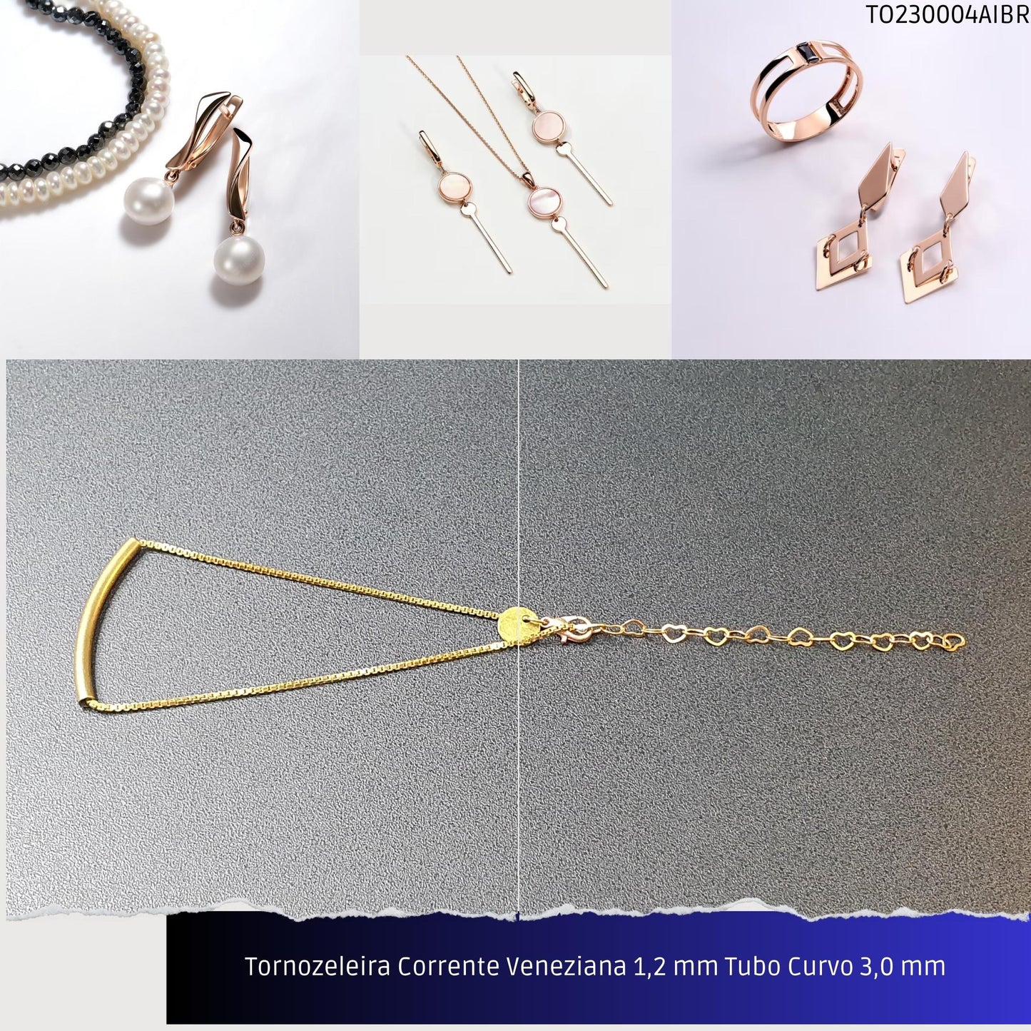 Tornozeleira Corrente Veneziana 1.2 mm Tubo Curvo 3.0 mm   - Código.: TO230004AIBR  - Peso.: 3.0 gr
