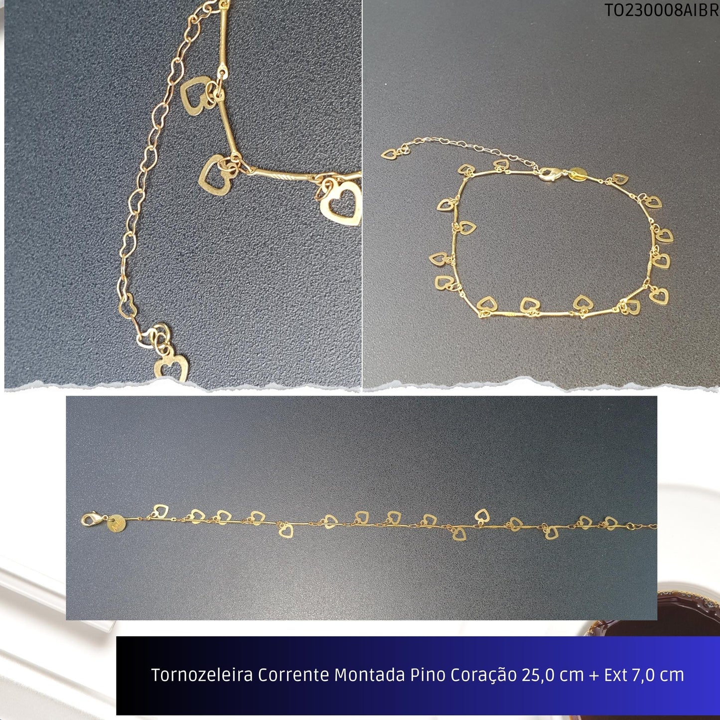 Tornozeleira Corrente Montada Pino Coração 25.0 cm + Ext 7.0 cm  - Código.: TO230008AIBR  - Peso.: 3.5 gr