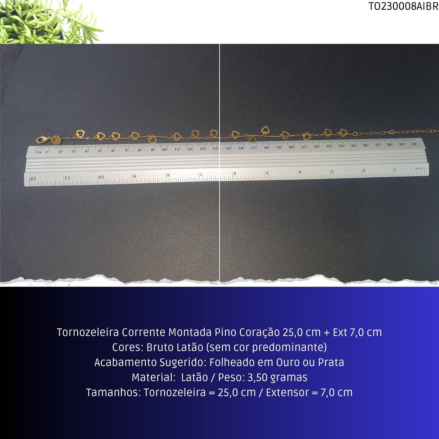 Tornozeleira Corrente Montada Pino Coração 25.0 cm + Ext 7.0 cm  - Código.: TO230008AIBR  - Peso.: 3.5 gr