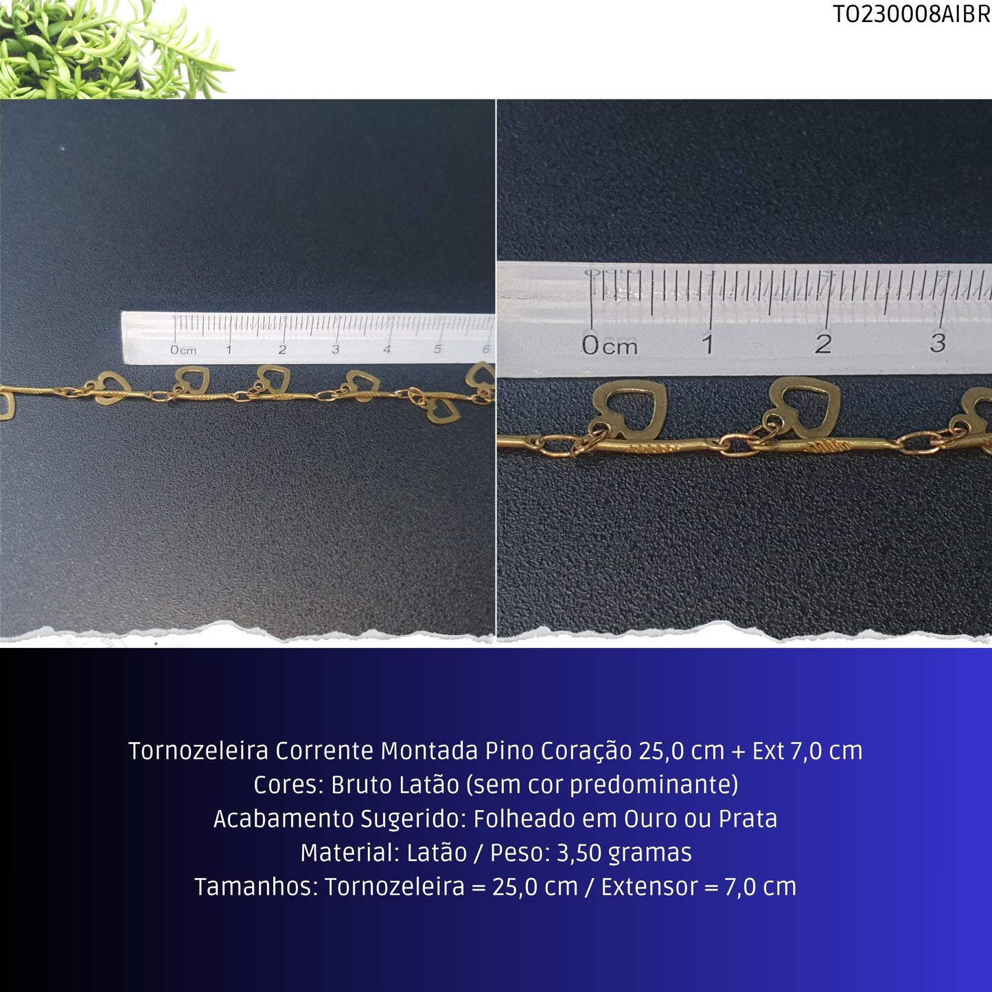 Tornozeleira Corrente Montada Pino Coração 25.0 cm + Ext 7.0 cm  - Código.: TO230008AIBR  - Peso.: 3.5 gr