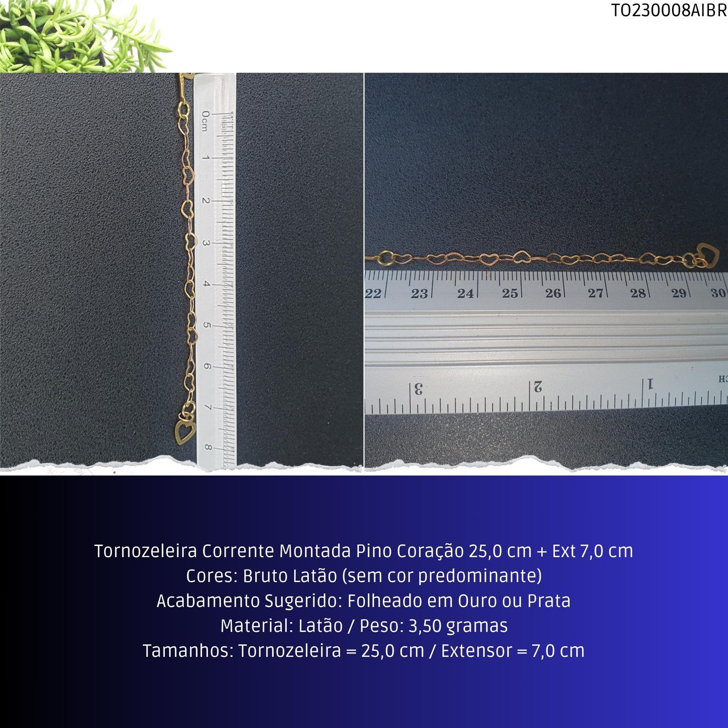 Tornozeleira Corrente Montada Pino Coração 25.0 cm + Ext 7.0 cm  - Código.: TO230008AIBR  - Peso.: 3.5 gr