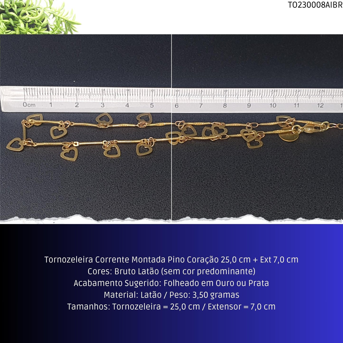 Tornozeleira Corrente Montada Pino Coração 25.0 cm + Ext 7.0 cm  - Código.: TO230008AIBR  - Peso.: 3.5 gr