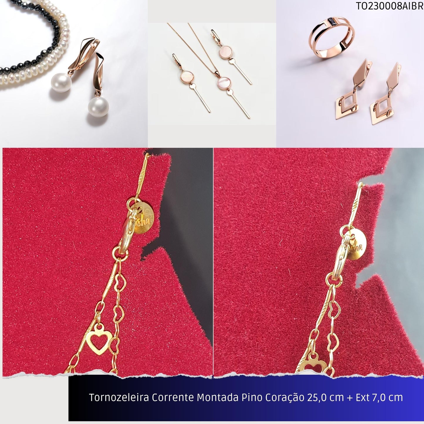 Tornozeleira Corrente Montada Pino Coração 25.0 cm + Ext 7.0 cm  - Código.: TO230008AIBR  - Peso.: 3.5 gr