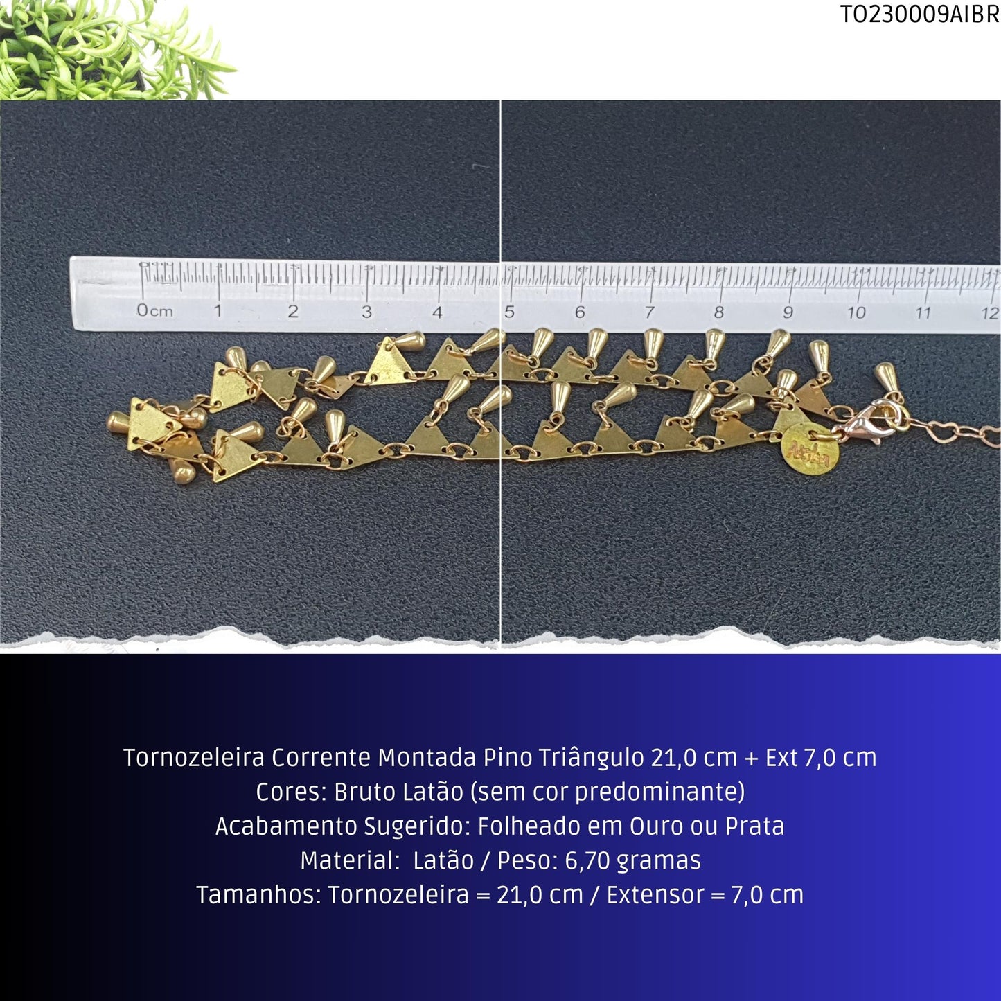 Tornozeleira Corrente Montada Pino Triângulo 21.0 cm + Ext 7.0 cm  - Código.: TO230009AIBR  - Peso.: 6.7 gr