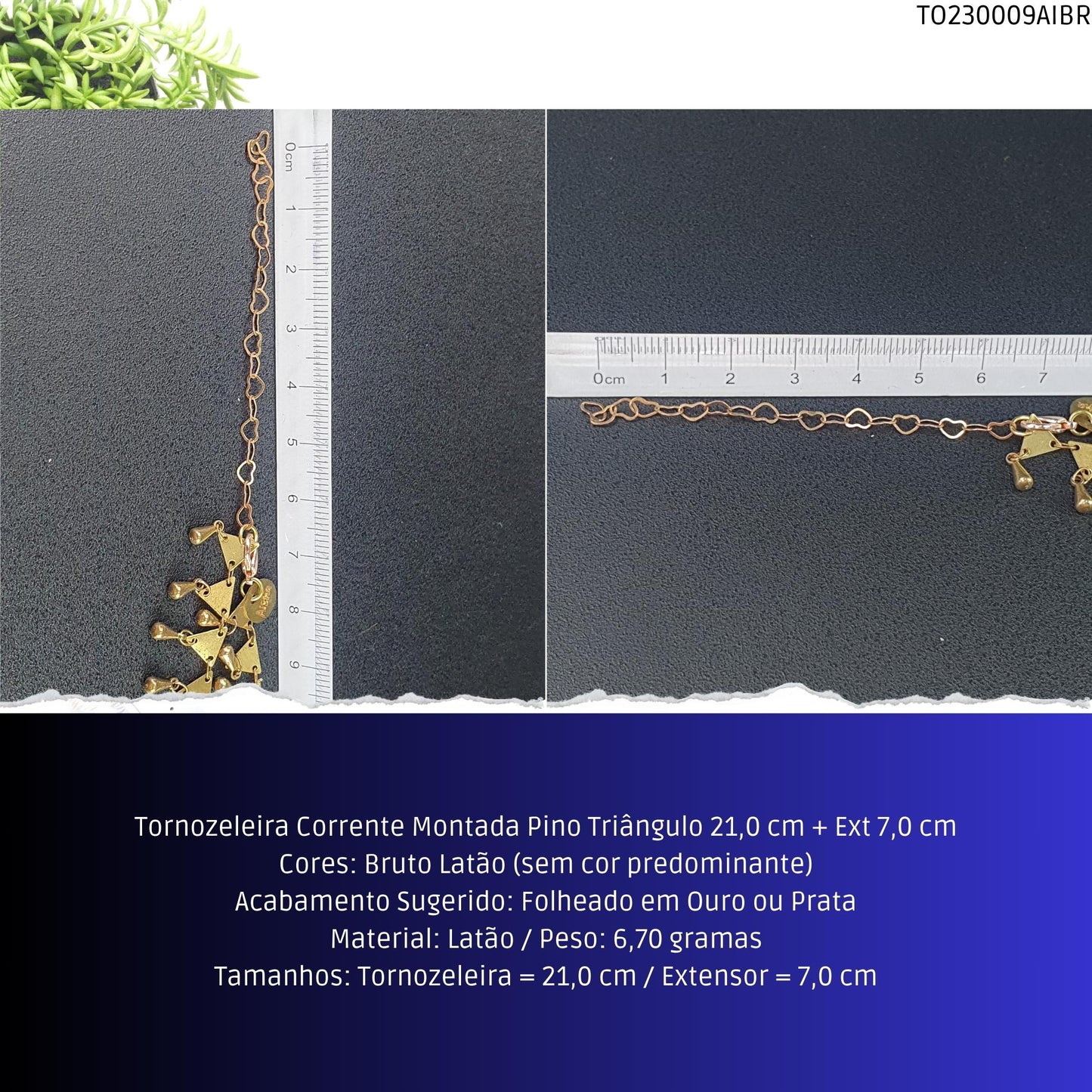 Tornozeleira Corrente Montada Pino Triângulo 21.0 cm + Ext 7.0 cm  - Código.: TO230009AIBR  - Peso.: 6.7 gr