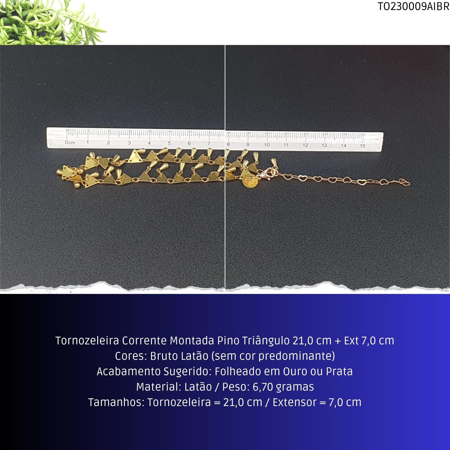 Tornozeleira Corrente Montada Pino Triângulo 21.0 cm + Ext 7.0 cm  - Código.: TO230009AIBR  - Peso.: 6.7 gr
