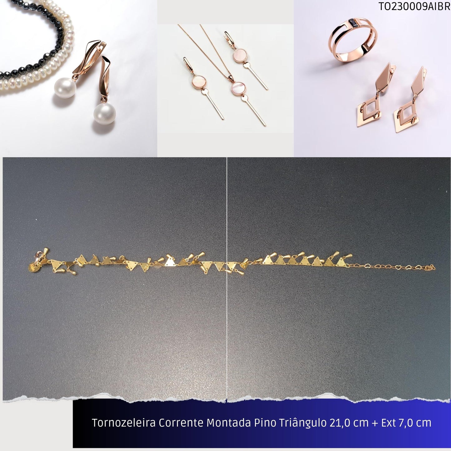 Tornozeleira Corrente Montada Pino Triângulo 21.0 cm + Ext 7.0 cm  - Código.: TO230009AIBR  - Peso.: 6.7 gr