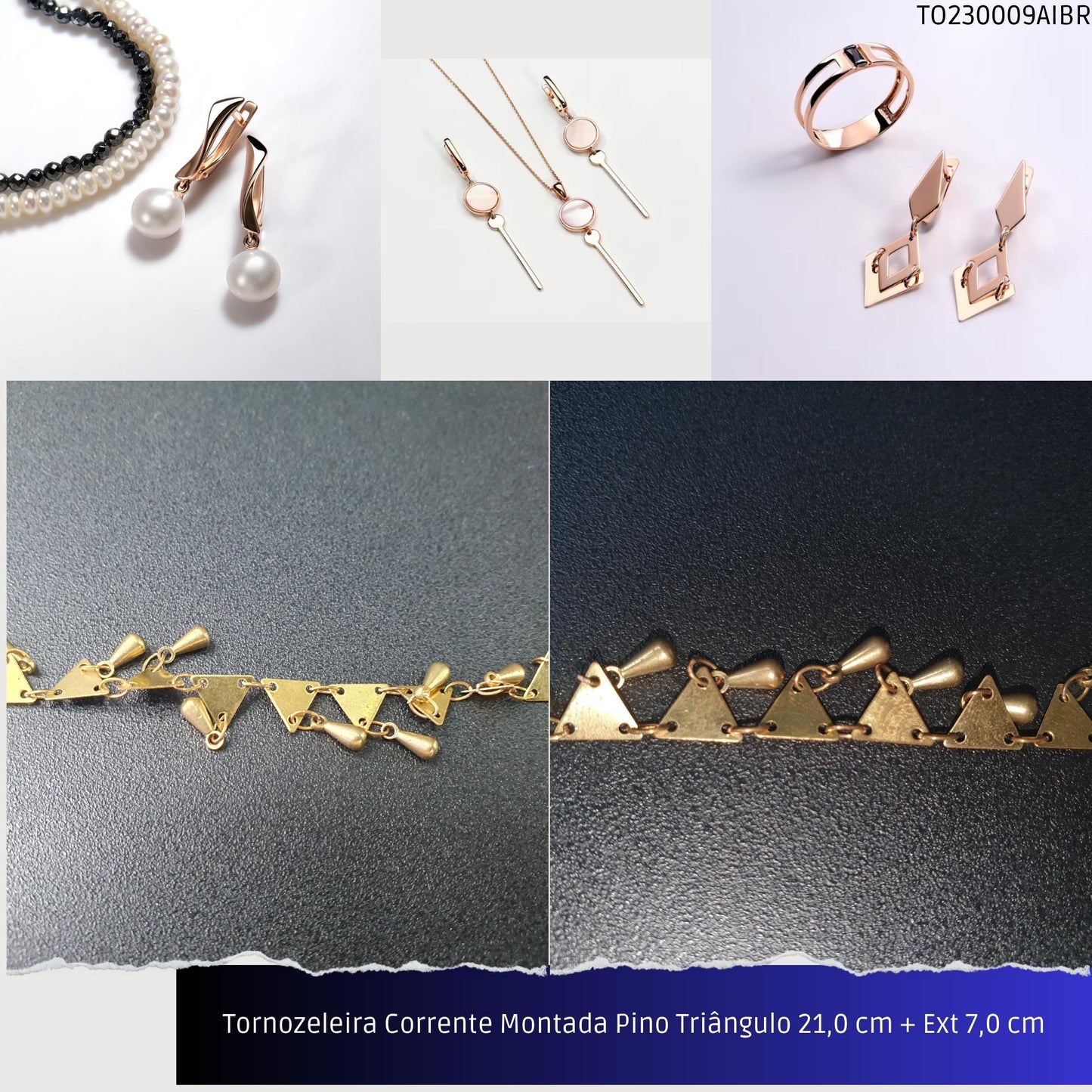 Tornozeleira Corrente Montada Pino Triângulo 21.0 cm + Ext 7.0 cm  - Código.: TO230009AIBR  - Peso.: 6.7 gr