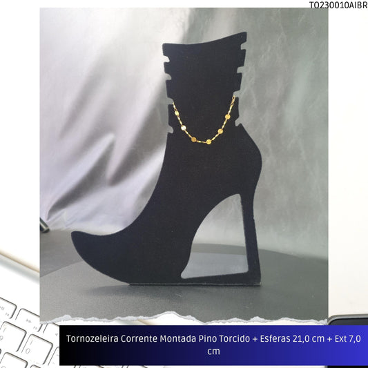 Tornozeleira Corrente Montada Pino Torcido + Esferas 21.0 cm + Ext 7.0 cm  - Código.: TO230010AIBR  - Peso.: 2.0 gr