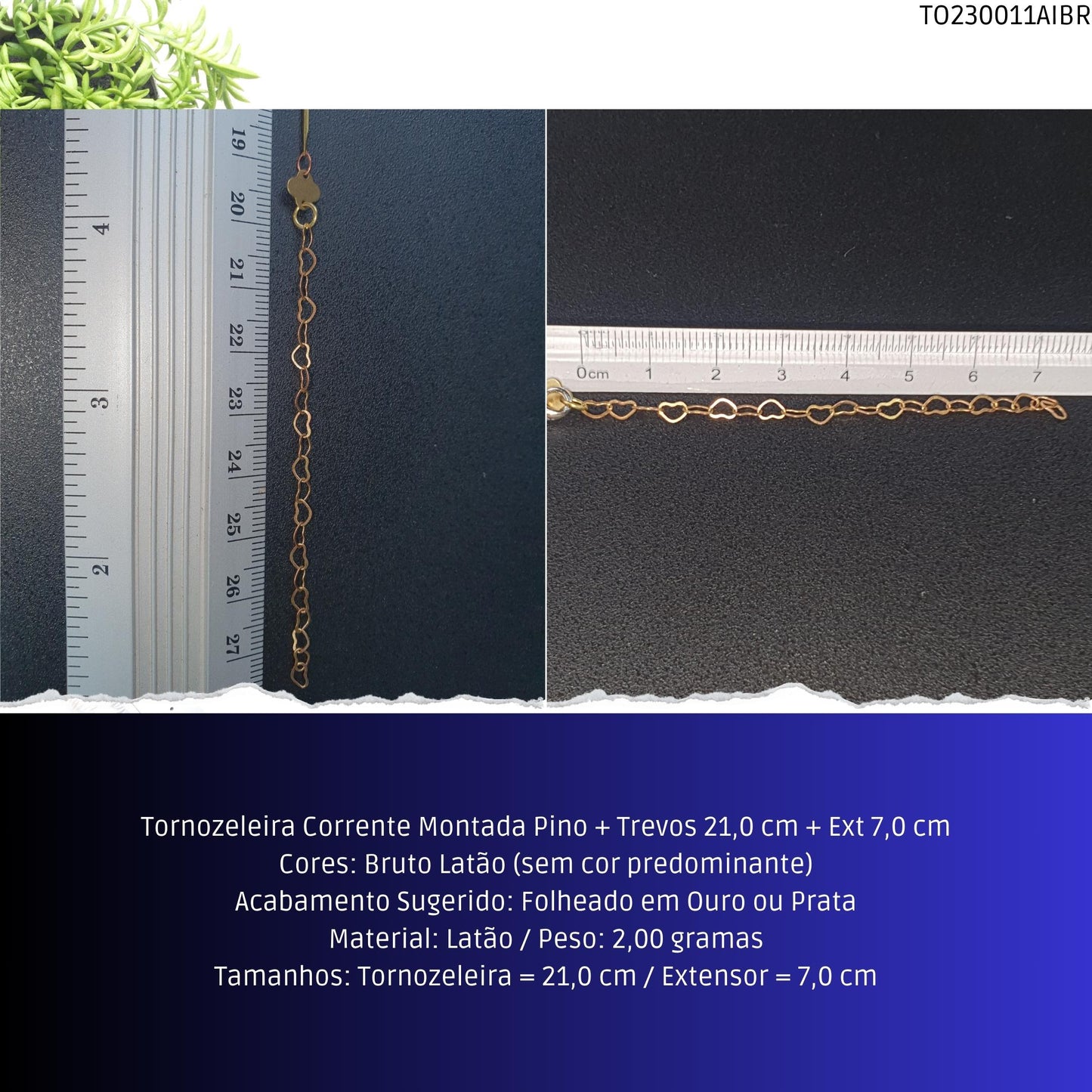 Tornozeleira Corrente Montada Pino + Trevos 21.0 cm + Ext 7.0 cm  - Código.: TO230011AIBR  - Peso.: 2.0 gr
