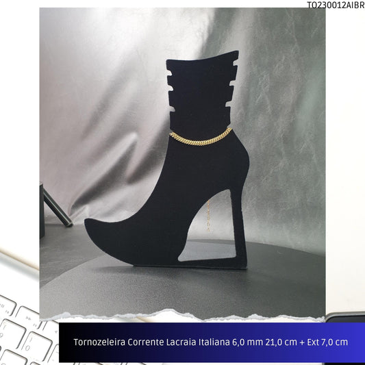 Tornozeleira Corrente Lacraia Italiana 6.0 mm 21.0 cm + Ext 7.0 cm   - Código.: TO230012AIBR  - Peso.: 9.5 gr