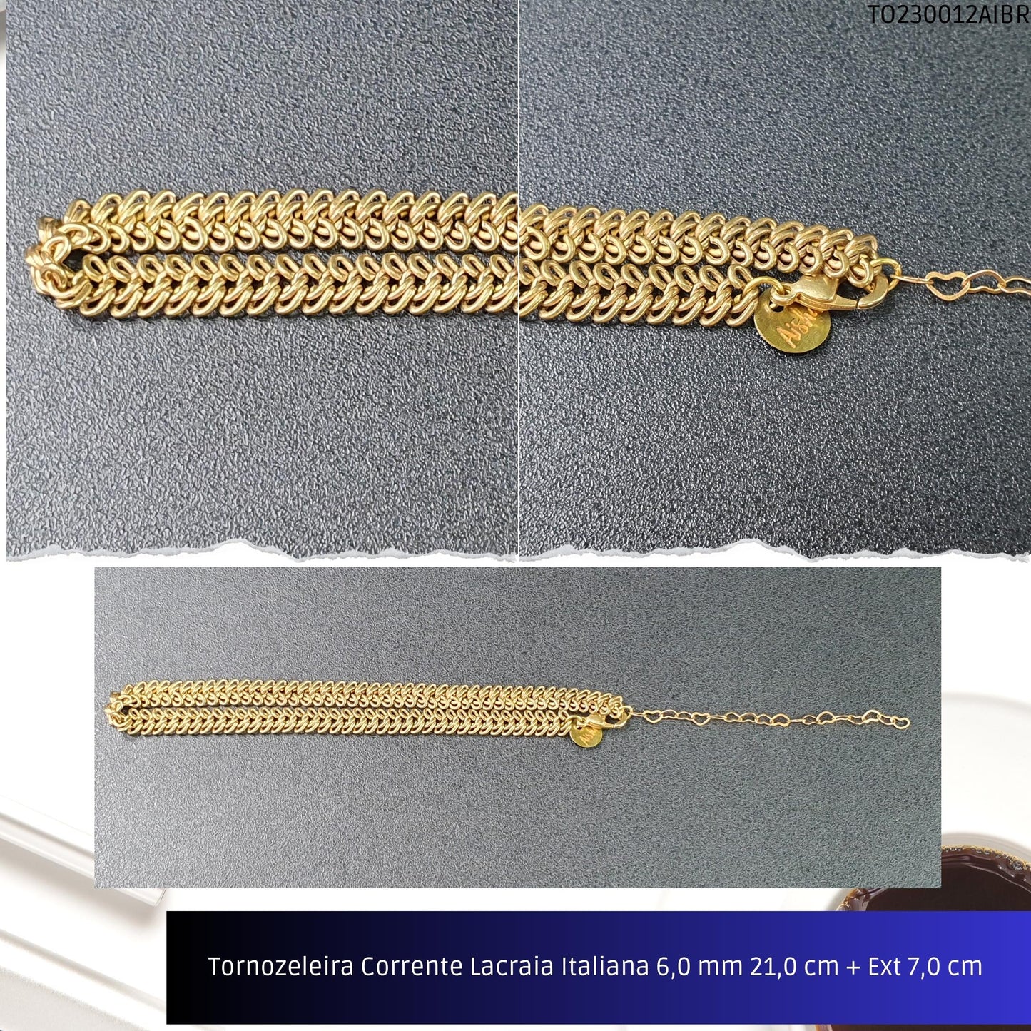 Tornozeleira Corrente Lacraia Italiana 6.0 mm 21.0 cm + Ext 7.0 cm   - Código.: TO230012AIBR  - Peso.: 9.5 gr