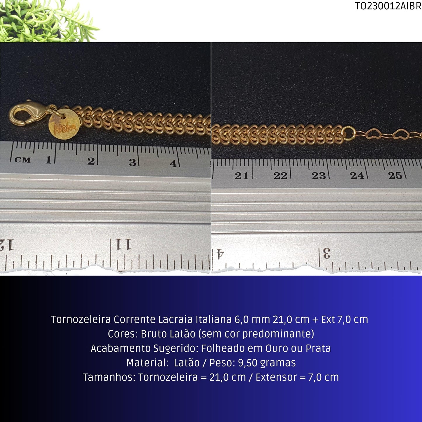 Tornozeleira Corrente Lacraia Italiana 6.0 mm 21.0 cm + Ext 7.0 cm   - Código.: TO230012AIBR  - Peso.: 9.5 gr
