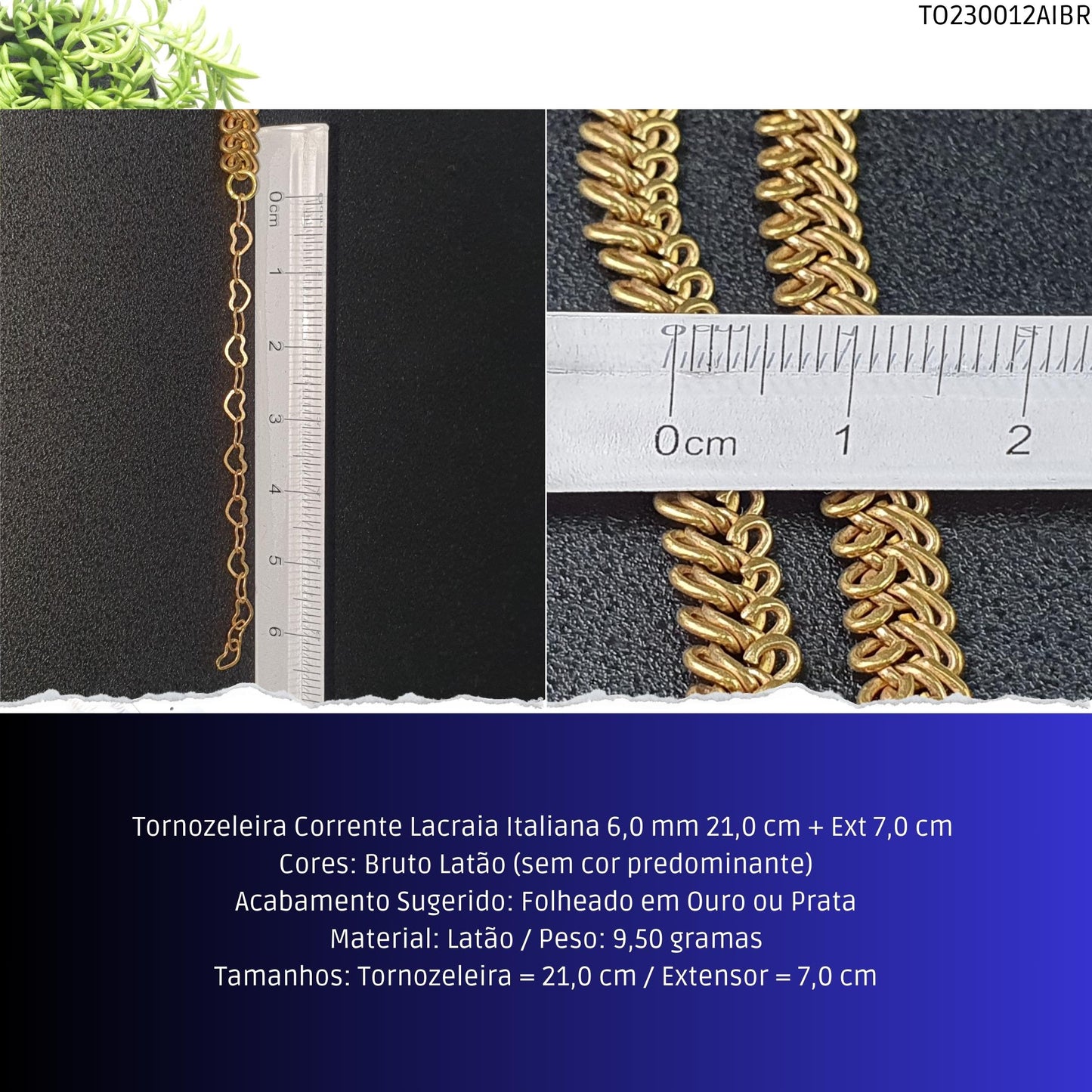 Tornozeleira Corrente Lacraia Italiana 6.0 mm 21.0 cm + Ext 7.0 cm   - Código.: TO230012AIBR  - Peso.: 9.5 gr