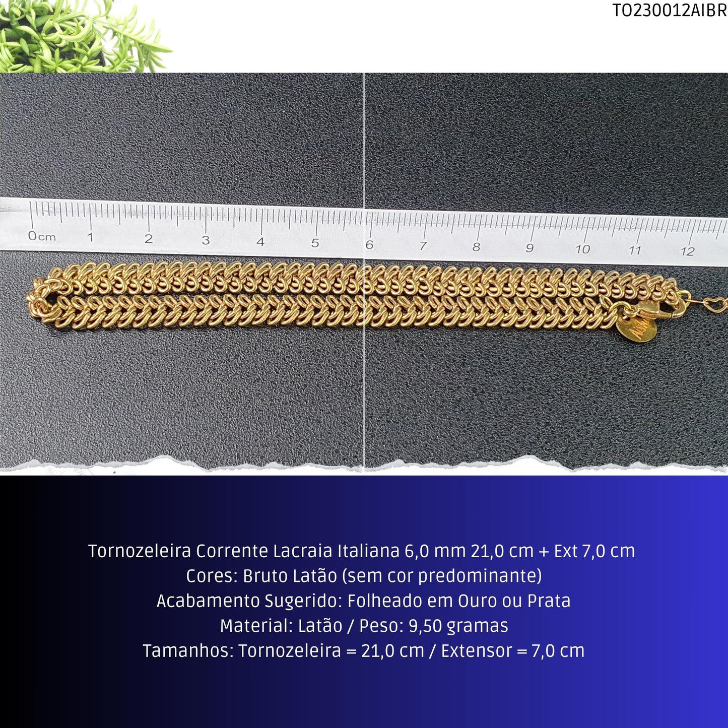 Tornozeleira Corrente Lacraia Italiana 6.0 mm 21.0 cm + Ext 7.0 cm   - Código.: TO230012AIBR  - Peso.: 9.5 gr