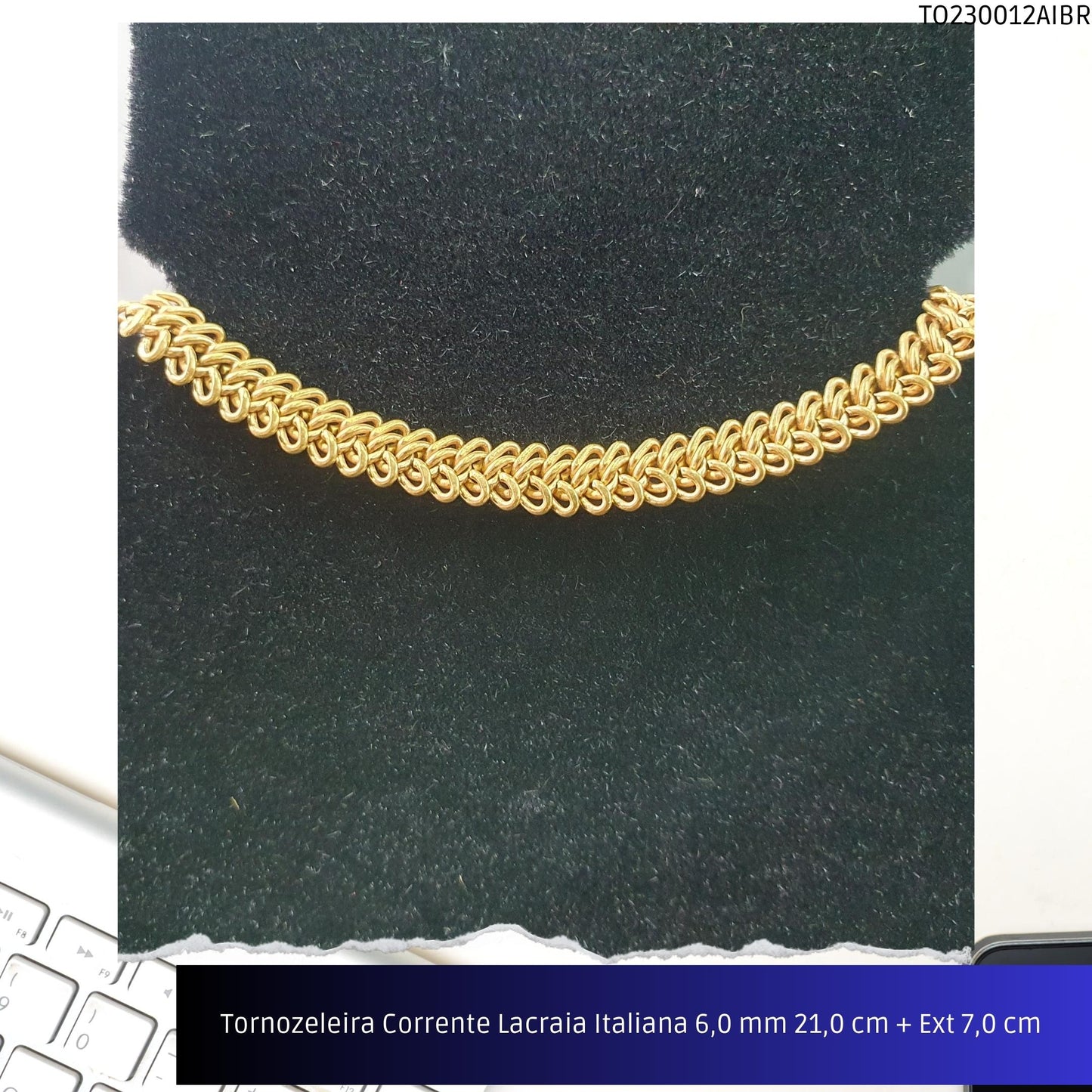 Tornozeleira Corrente Lacraia Italiana 6.0 mm 21.0 cm + Ext 7.0 cm   - Código.: TO230012AIBR  - Peso.: 9.5 gr