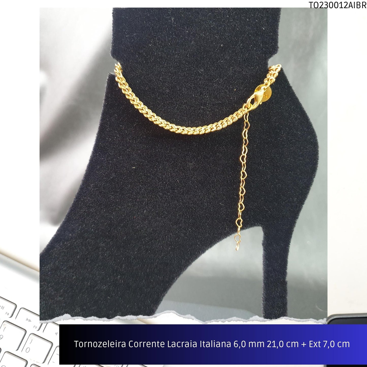 Tornozeleira Corrente Lacraia Italiana 6.0 mm 21.0 cm + Ext 7.0 cm   - Código.: TO230012AIBR  - Peso.: 9.5 gr