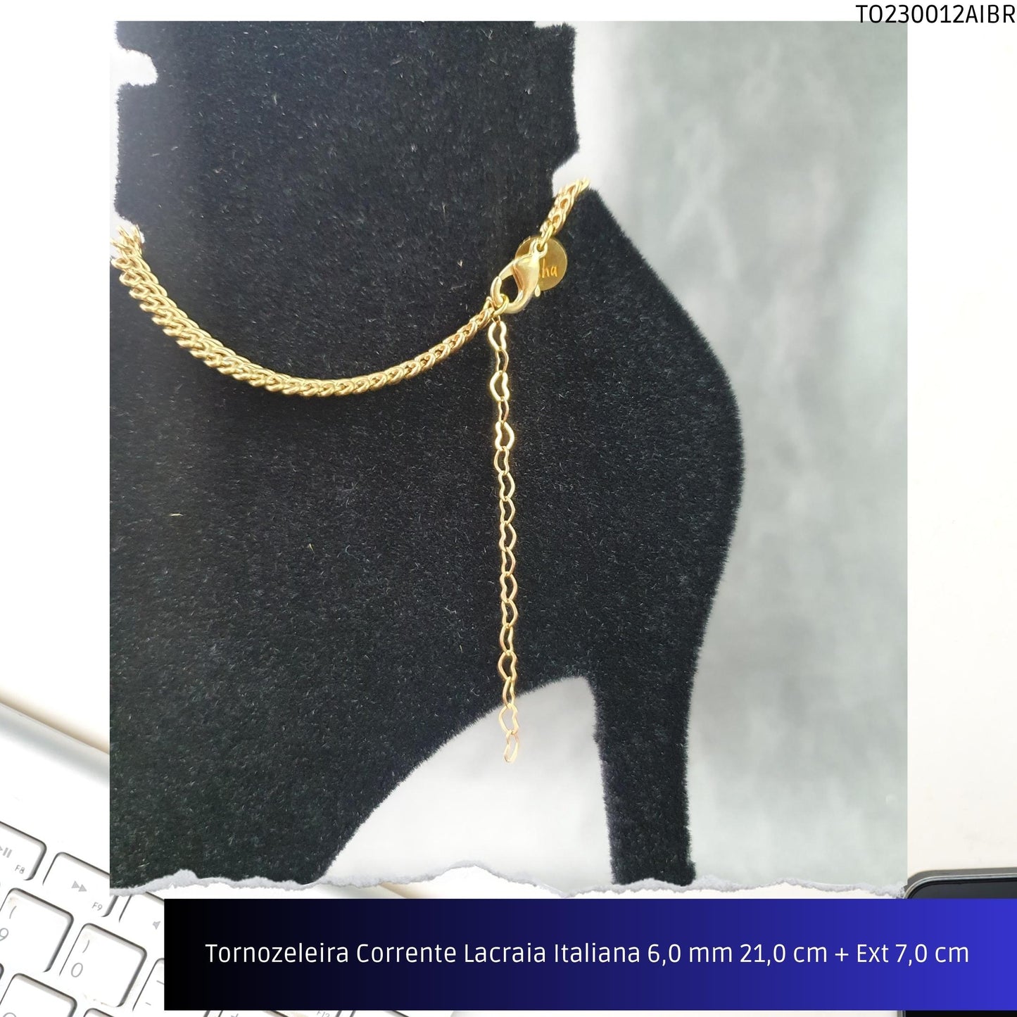 Tornozeleira Corrente Lacraia Italiana 6.0 mm 21.0 cm + Ext 7.0 cm   - Código.: TO230012AIBR  - Peso.: 9.5 gr