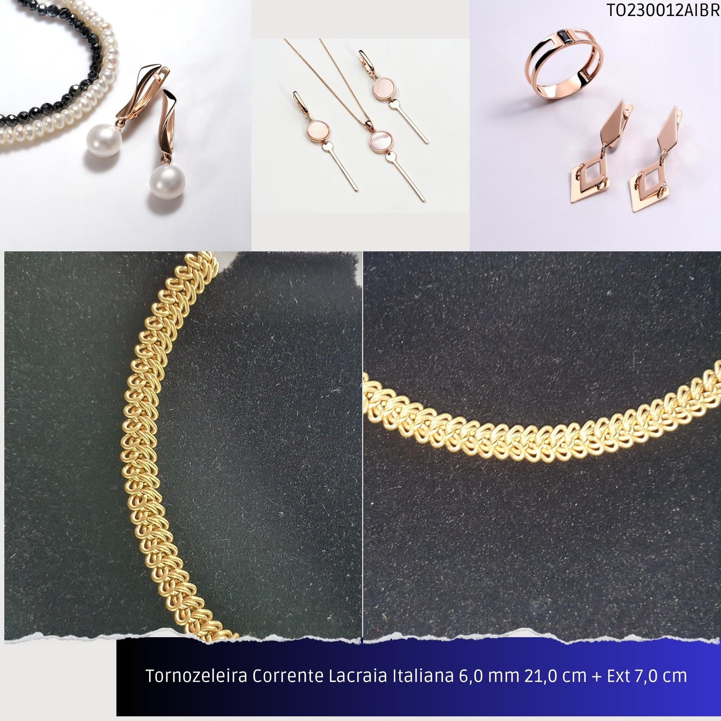 Tornozeleira Corrente Lacraia Italiana 6.0 mm 21.0 cm + Ext 7.0 cm   - Código.: TO230012AIBR  - Peso.: 9.5 gr