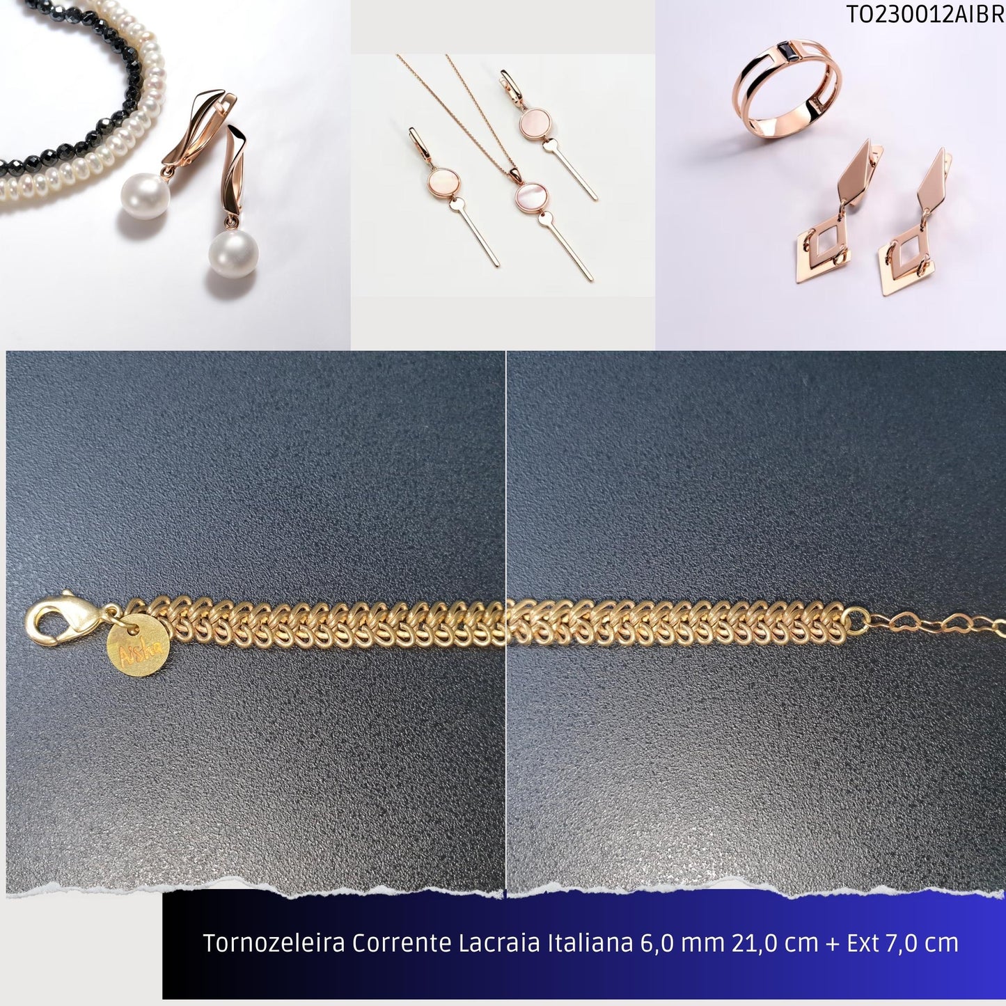 Tornozeleira Corrente Lacraia Italiana 6.0 mm 21.0 cm + Ext 7.0 cm   - Código.: TO230012AIBR  - Peso.: 9.5 gr