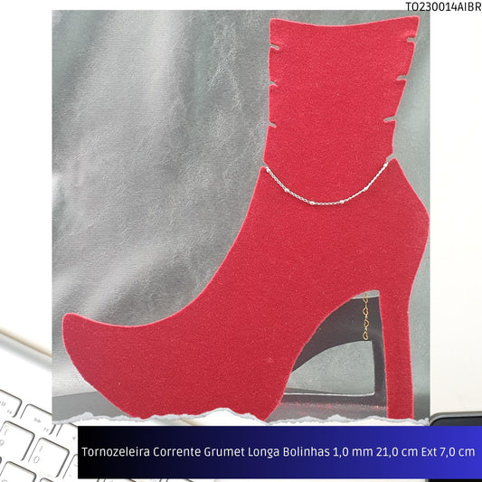 Tornozeleira Corrente Grumet Longa Bolinhas 1.0 mm 21.0 cm Ext 7.0 cm   - Código.: TO230014AIBR  - Peso.: 2.1 gr