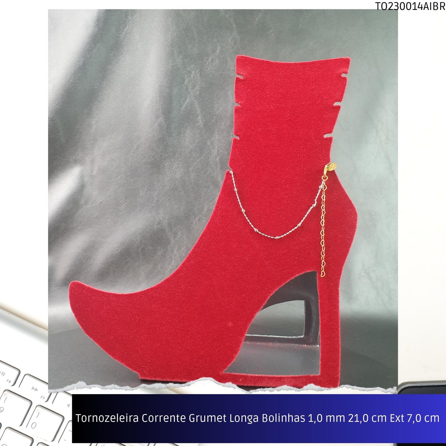 Tornozeleira Corrente Grumet Longa Bolinhas 1.0 mm 21.0 cm Ext 7.0 cm   - Código.: TO230014AIBR  - Peso.: 2.1 gr