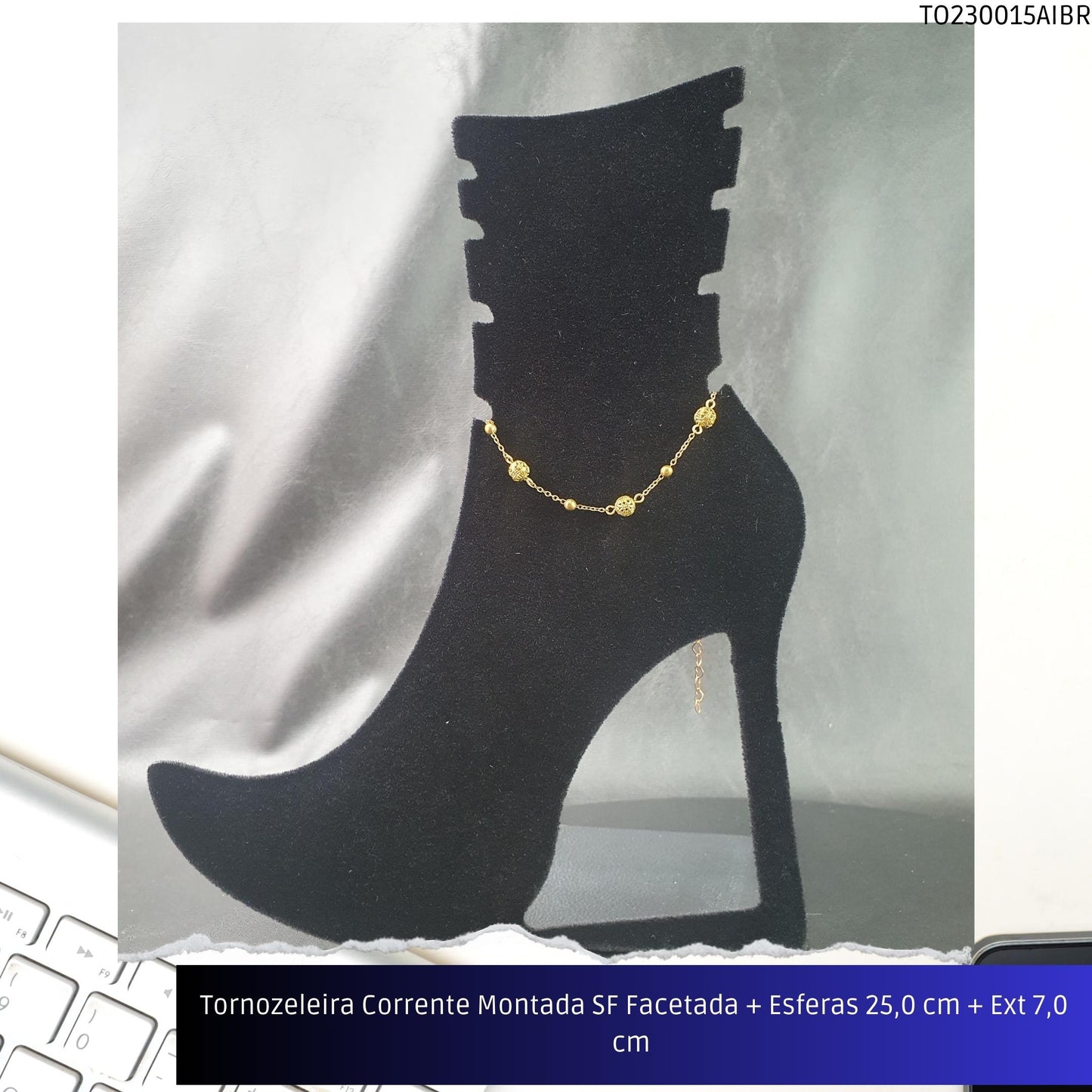 Tornozeleira Corrente Montada SF Facetada + Esferas 25.0 cm + Ext 7.0 cm   - Código.: TO230015AIBR  - Peso.: 3.9 gr