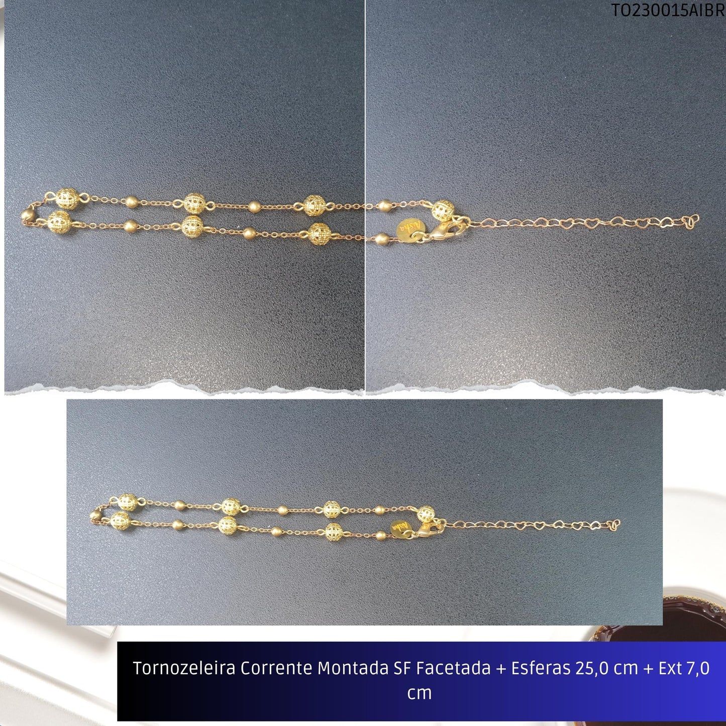Tornozeleira Corrente Montada SF Facetada + Esferas 25.0 cm + Ext 7.0 cm   - Código.: TO230015AIBR  - Peso.: 3.9 gr