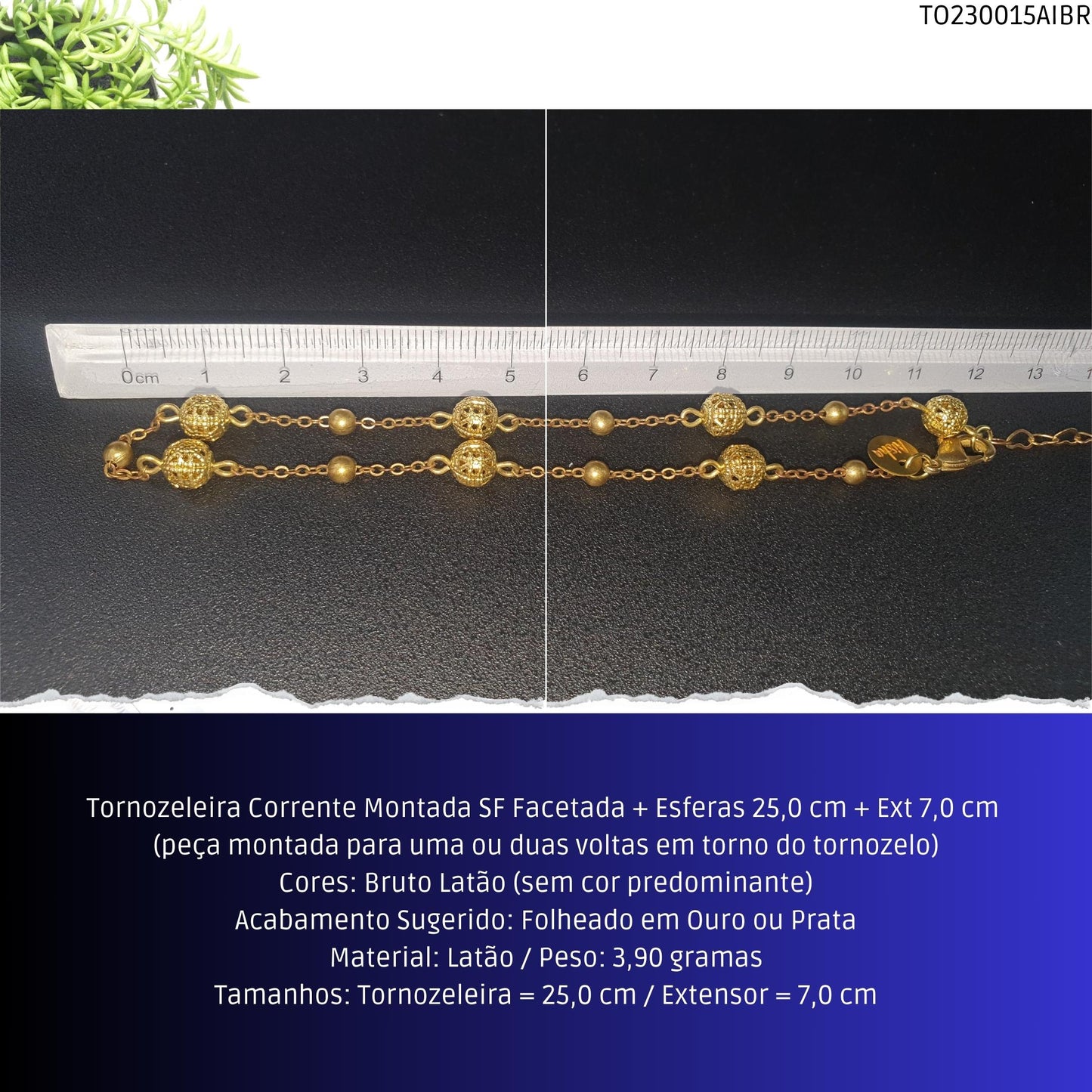 Tornozeleira Corrente Montada SF Facetada + Esferas 25.0 cm + Ext 7.0 cm   - Código.: TO230015AIBR  - Peso.: 3.9 gr