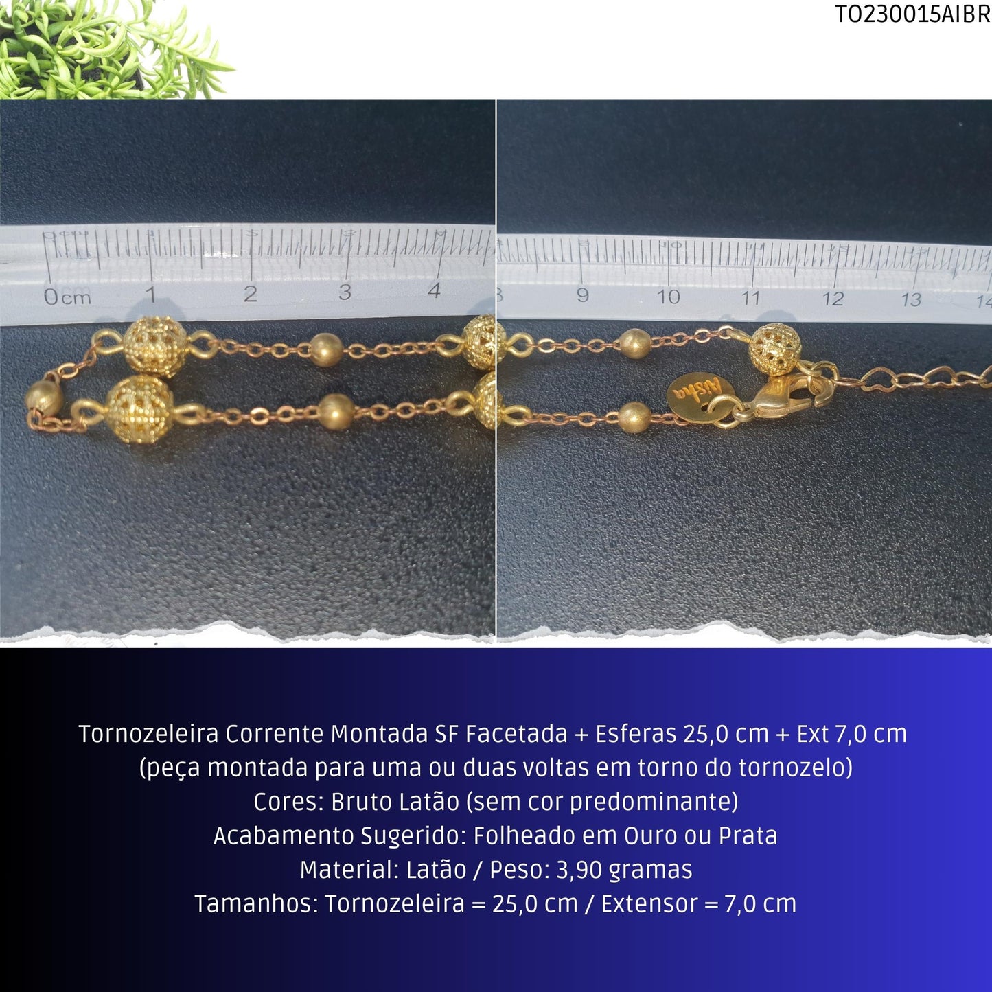 Tornozeleira Corrente Montada SF Facetada + Esferas 25.0 cm + Ext 7.0 cm   - Código.: TO230015AIBR  - Peso.: 3.9 gr