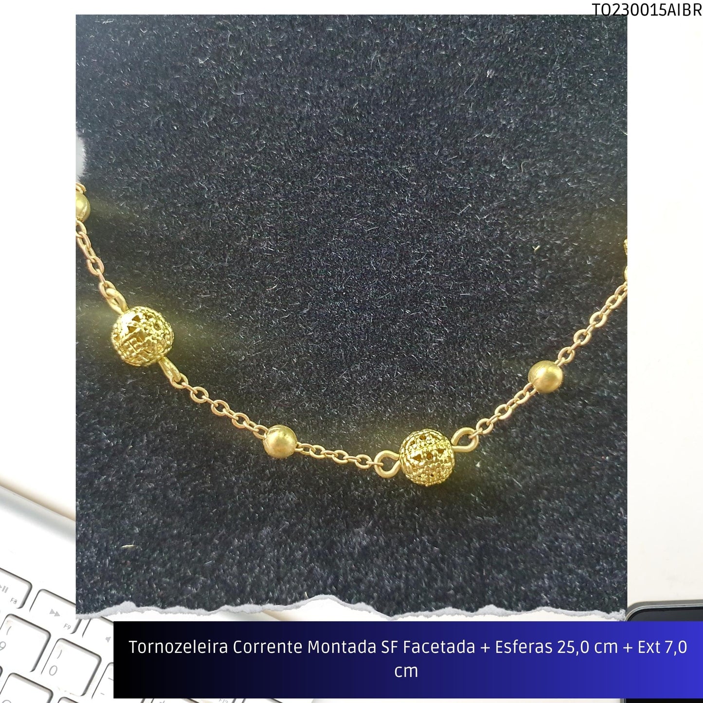 Tornozeleira Corrente Montada SF Facetada + Esferas 25.0 cm + Ext 7.0 cm   - Código.: TO230015AIBR  - Peso.: 3.9 gr