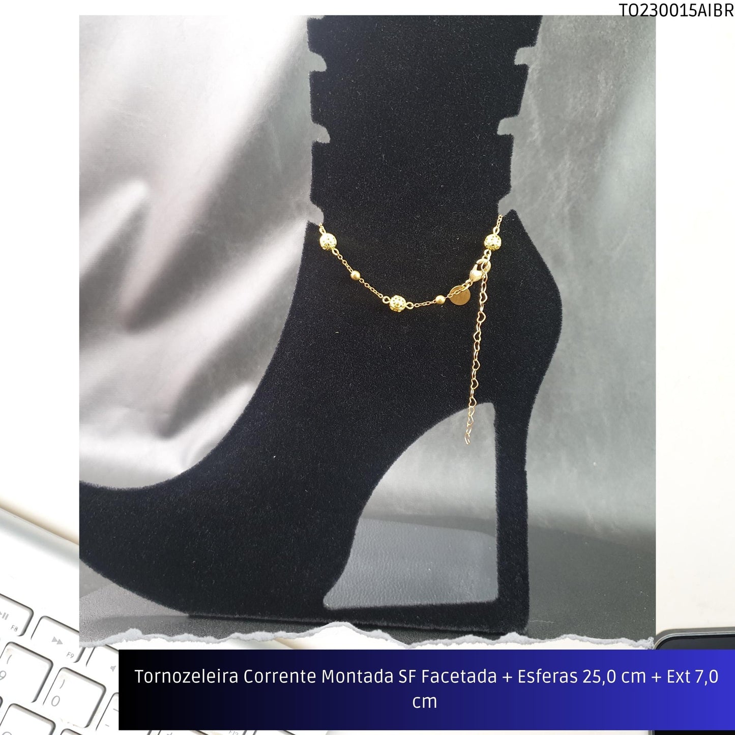 Tornozeleira Corrente Montada SF Facetada + Esferas 25.0 cm + Ext 7.0 cm   - Código.: TO230015AIBR  - Peso.: 3.9 gr