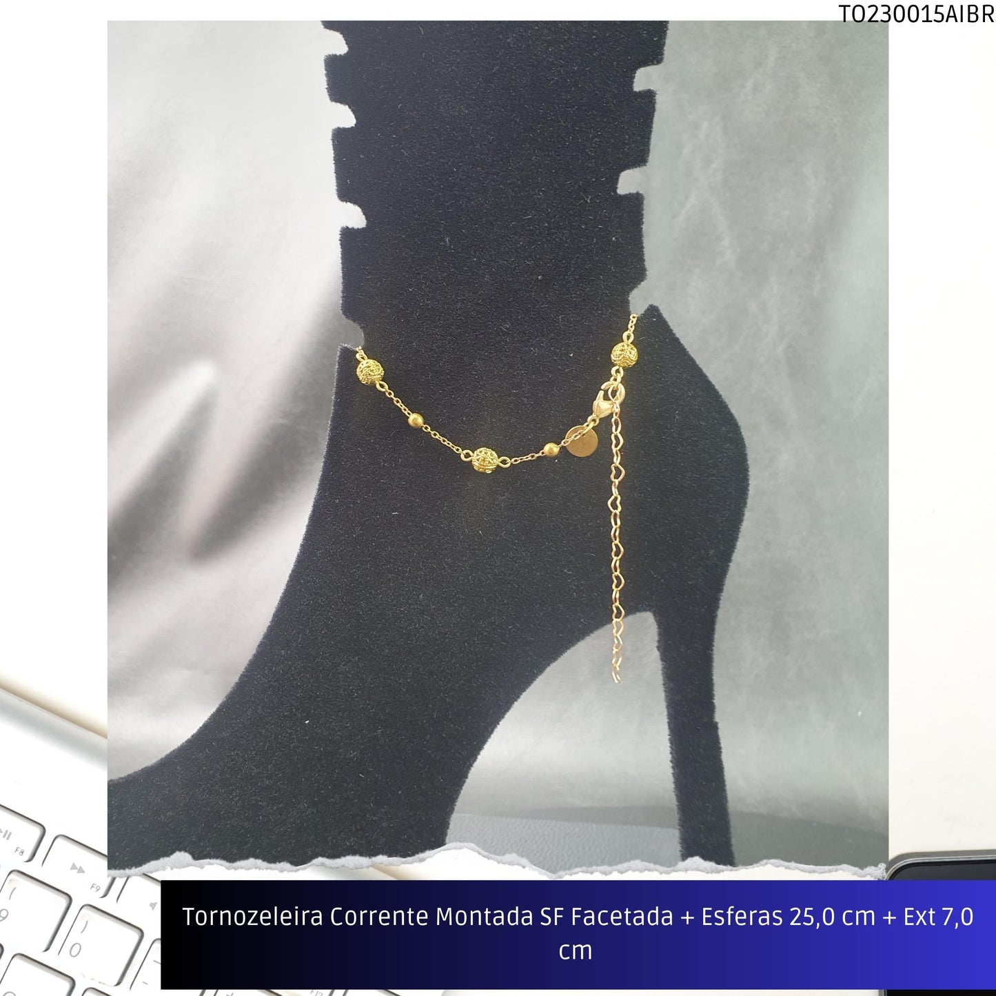 Tornozeleira Corrente Montada SF Facetada + Esferas 25.0 cm + Ext 7.0 cm   - Código.: TO230015AIBR  - Peso.: 3.9 gr