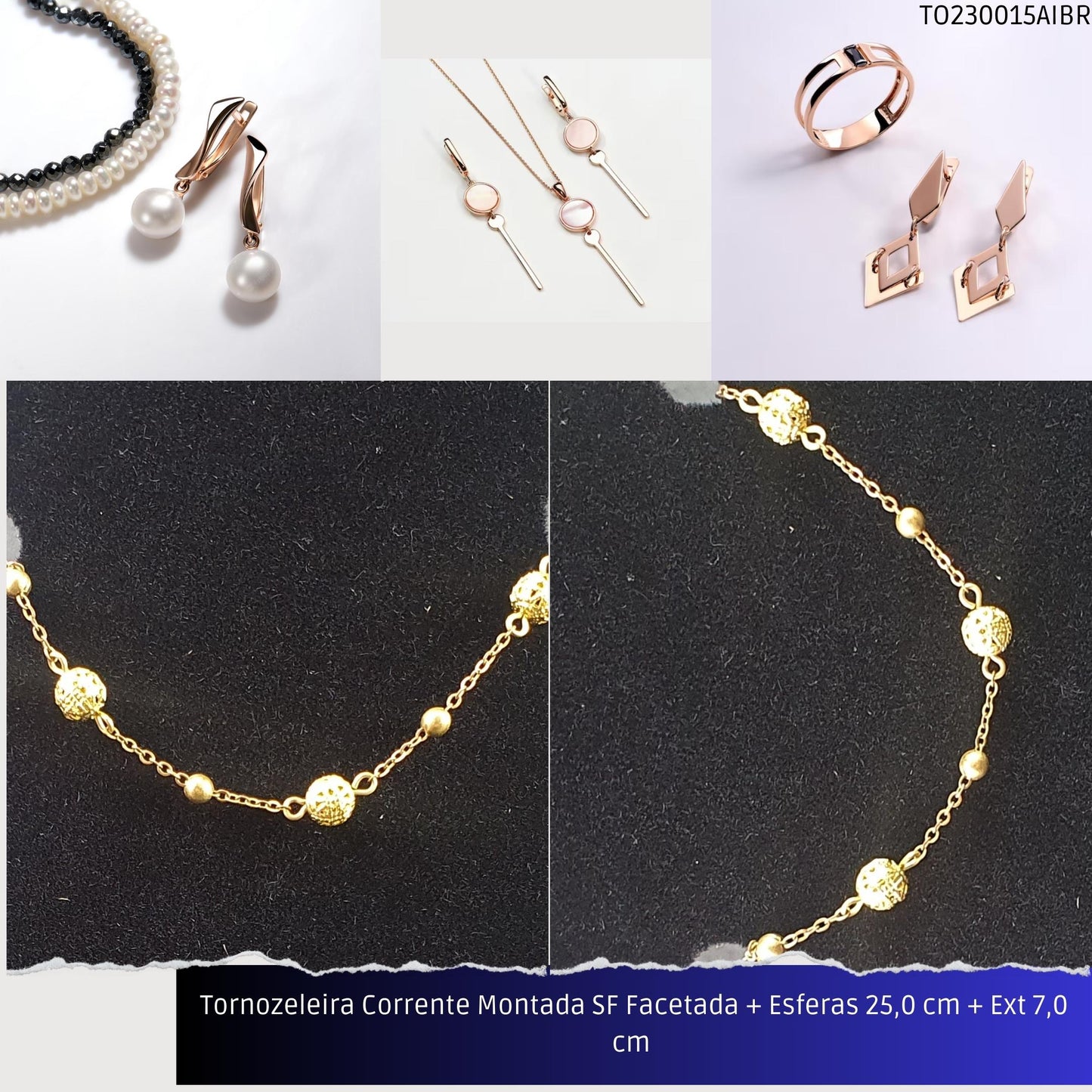 Tornozeleira Corrente Montada SF Facetada + Esferas 25.0 cm + Ext 7.0 cm   - Código.: TO230015AIBR  - Peso.: 3.9 gr