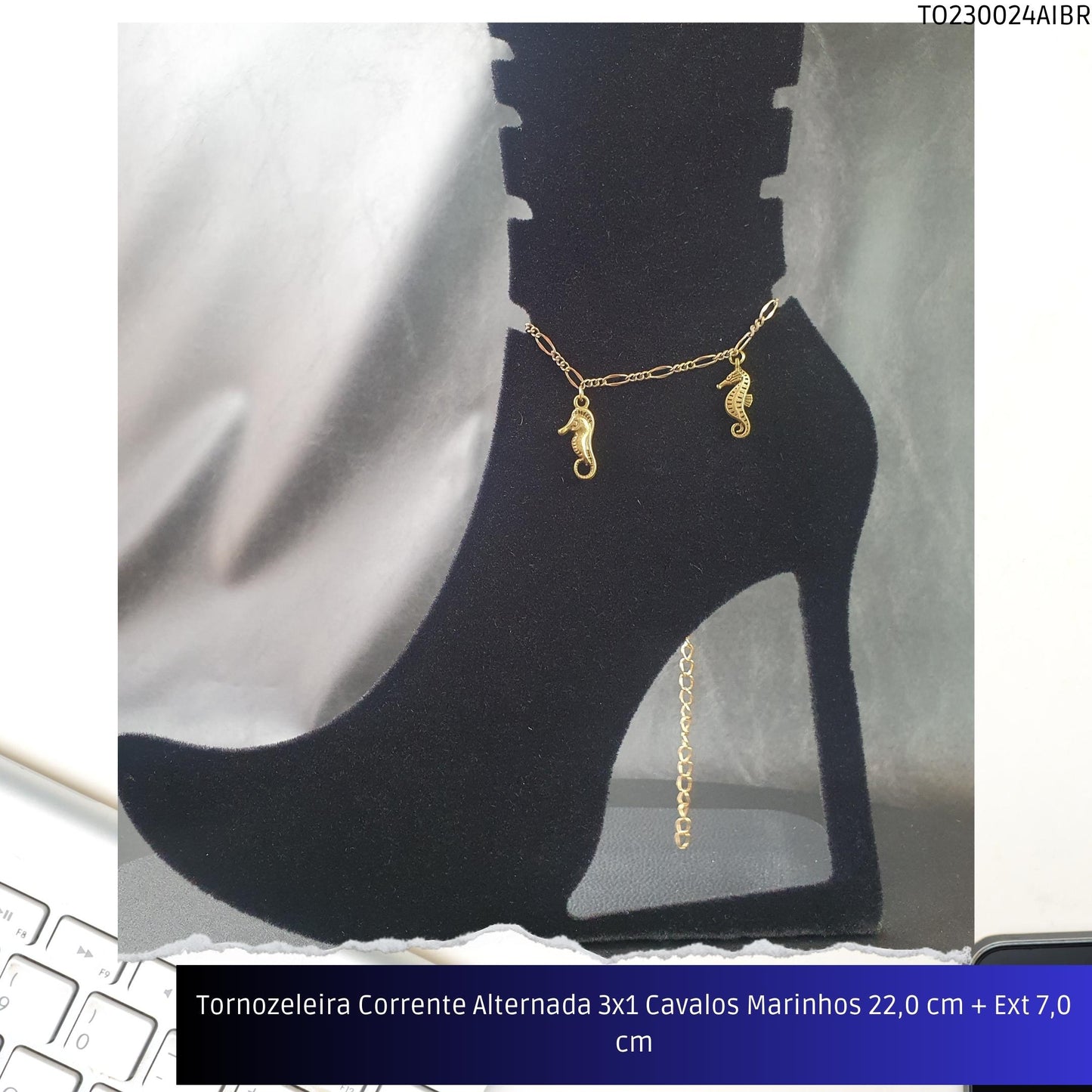 Tornozeleira Corrente Alternada 3x1 Cavalos Marinhos 22.0 cm + Ext 7.0 cm  - Código.: TO230024AIBR  - Peso.: 5.7 gr