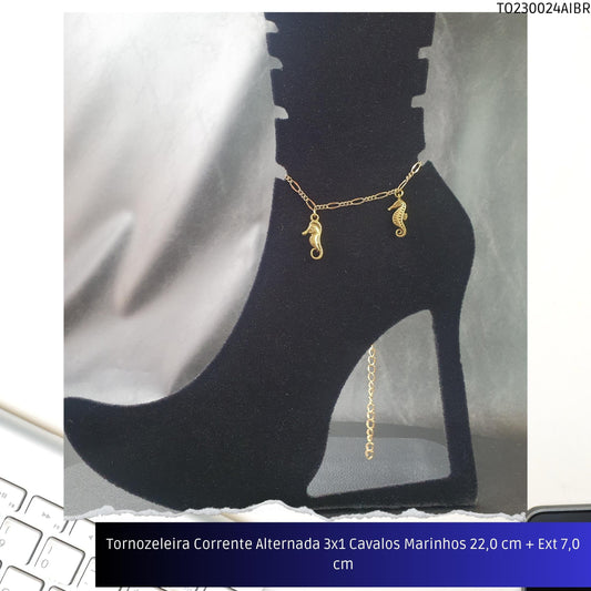 Tornozeleira Corrente Alternada 3x1 Cavalos Marinhos 22.0 cm + Ext 7.0 cm  - Código.: TO230024AIBR  - Peso.: 5.7 gr