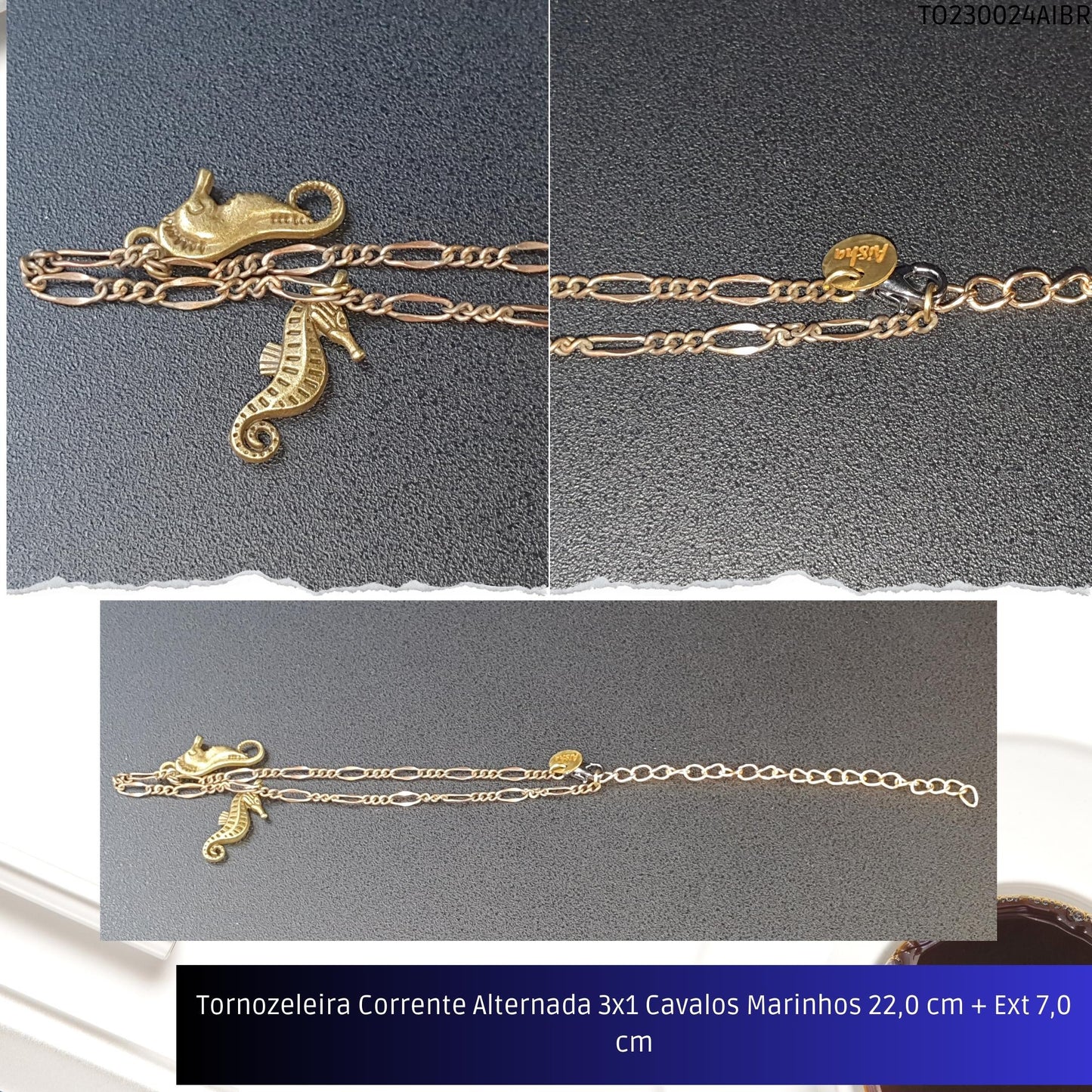 Tornozeleira Corrente Alternada 3x1 Cavalos Marinhos 22.0 cm + Ext 7.0 cm  - Código.: TO230024AIBR  - Peso.: 5.7 gr