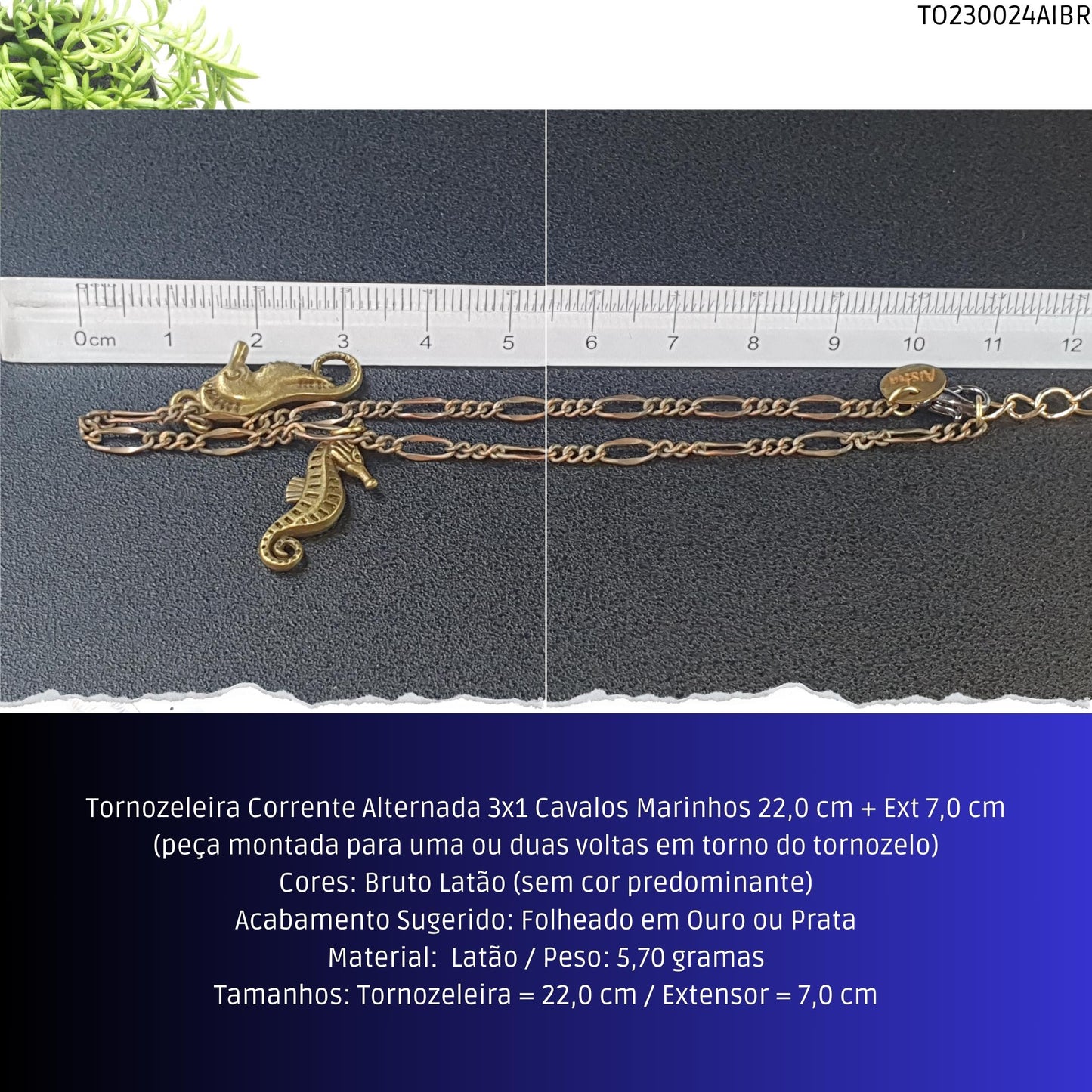 Tornozeleira Corrente Alternada 3x1 Cavalos Marinhos 22.0 cm + Ext 7.0 cm  - Código.: TO230024AIBR  - Peso.: 5.7 gr