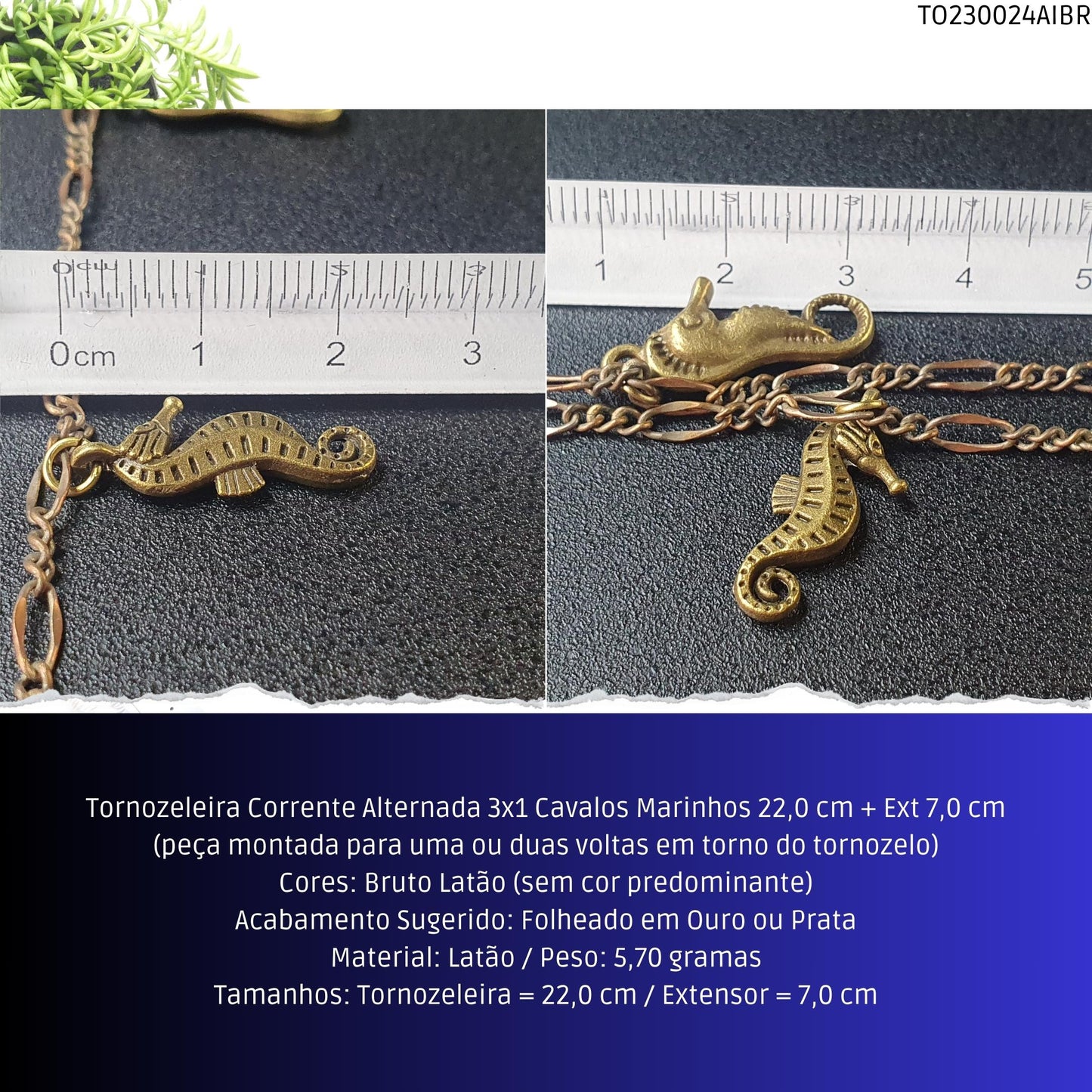 Tornozeleira Corrente Alternada 3x1 Cavalos Marinhos 22.0 cm + Ext 7.0 cm  - Código.: TO230024AIBR  - Peso.: 5.7 gr