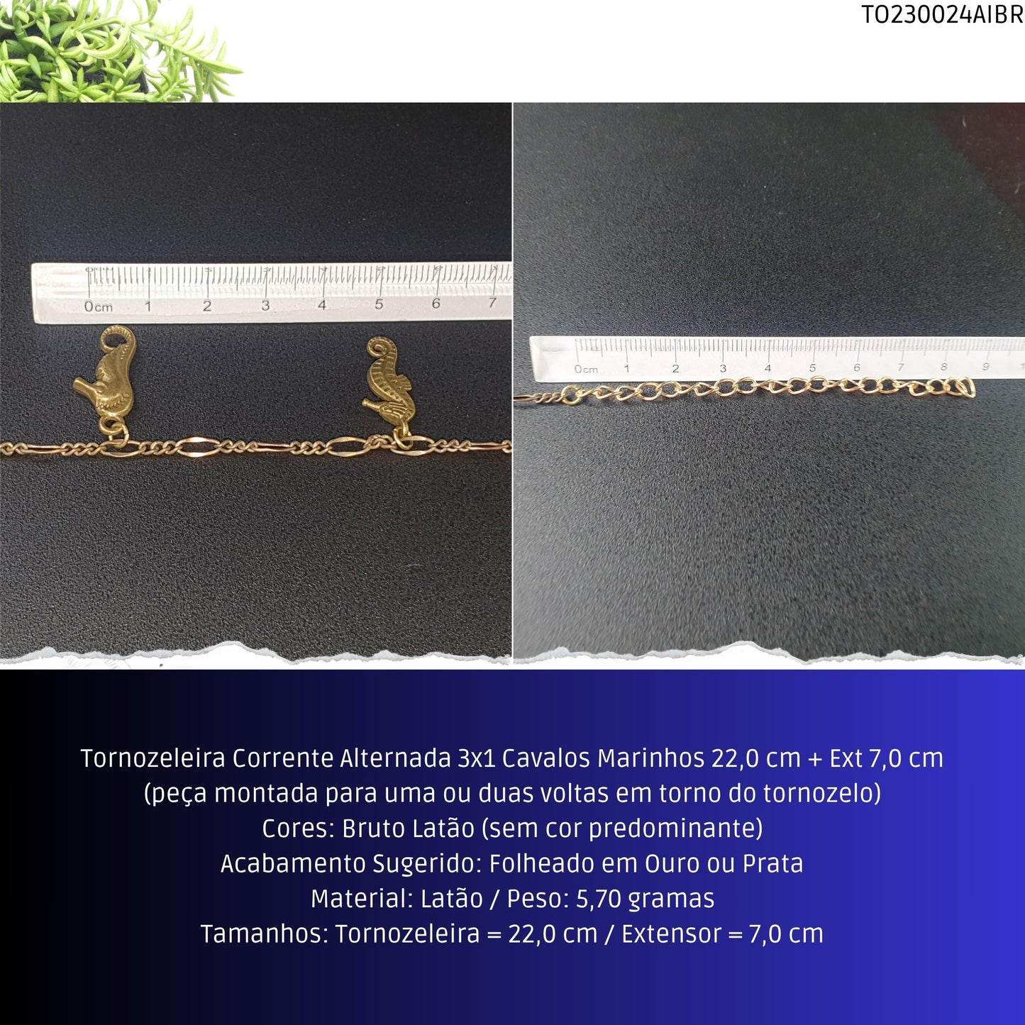 Tornozeleira Corrente Alternada 3x1 Cavalos Marinhos 22.0 cm + Ext 7.0 cm  - Código.: TO230024AIBR  - Peso.: 5.7 gr