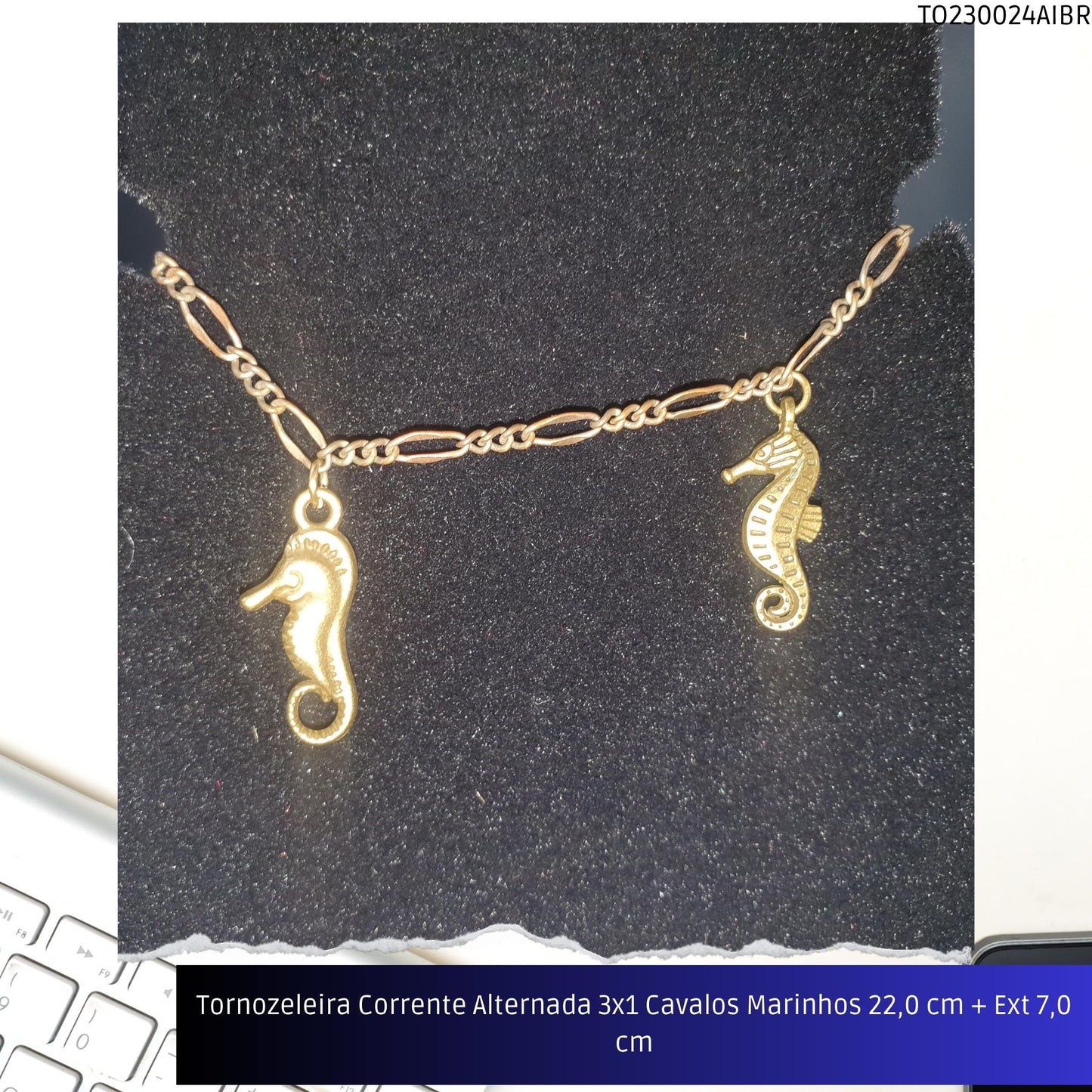 Tornozeleira Corrente Alternada 3x1 Cavalos Marinhos 22.0 cm + Ext 7.0 cm  - Código.: TO230024AIBR  - Peso.: 5.7 gr