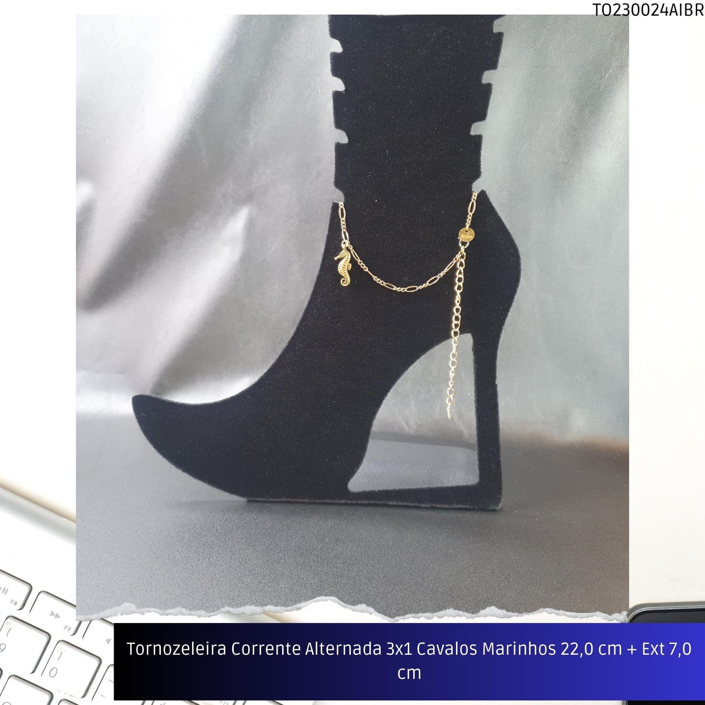 Tornozeleira Corrente Alternada 3x1 Cavalos Marinhos 22.0 cm + Ext 7.0 cm  - Código.: TO230024AIBR  - Peso.: 5.7 gr