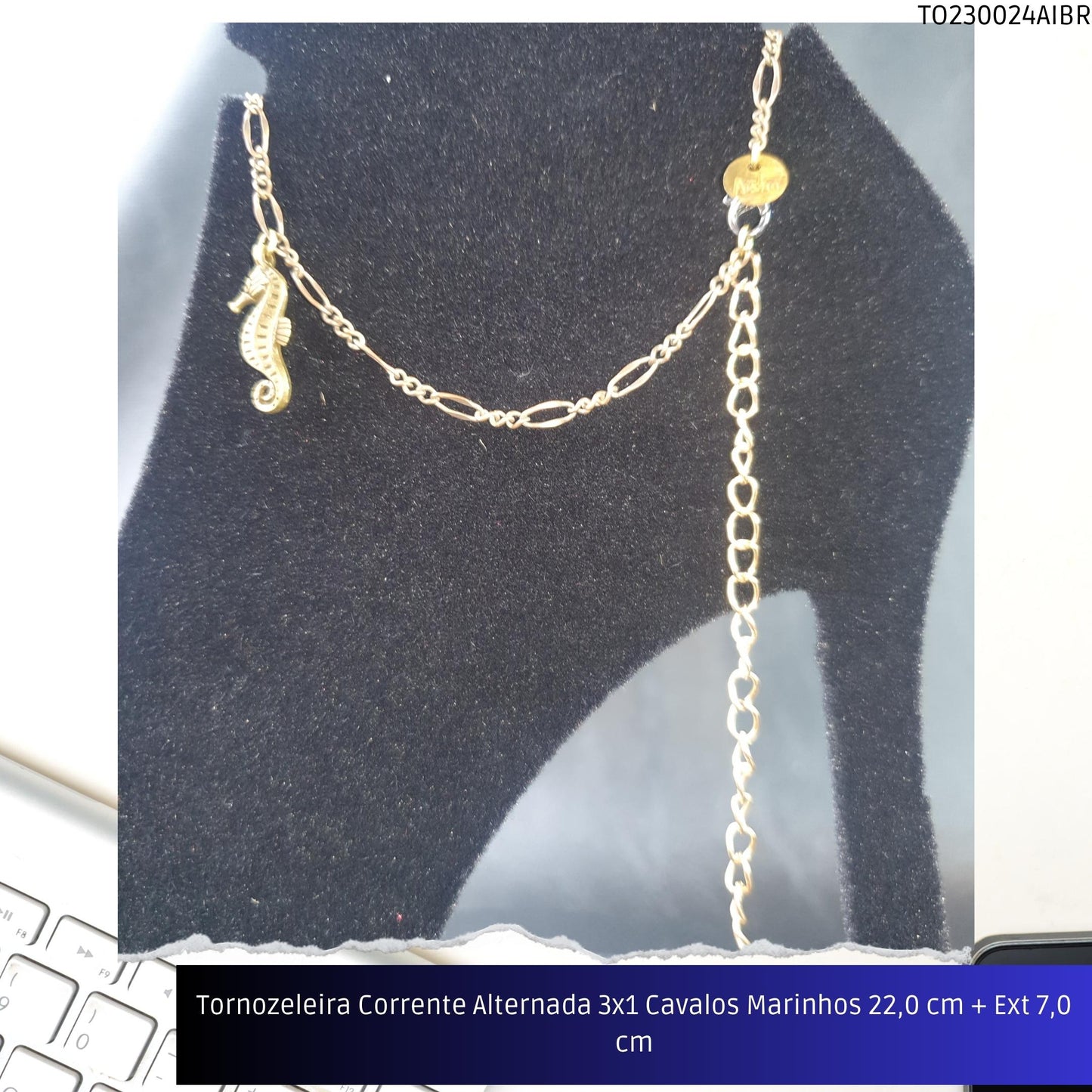 Tornozeleira Corrente Alternada 3x1 Cavalos Marinhos 22.0 cm + Ext 7.0 cm  - Código.: TO230024AIBR  - Peso.: 5.7 gr