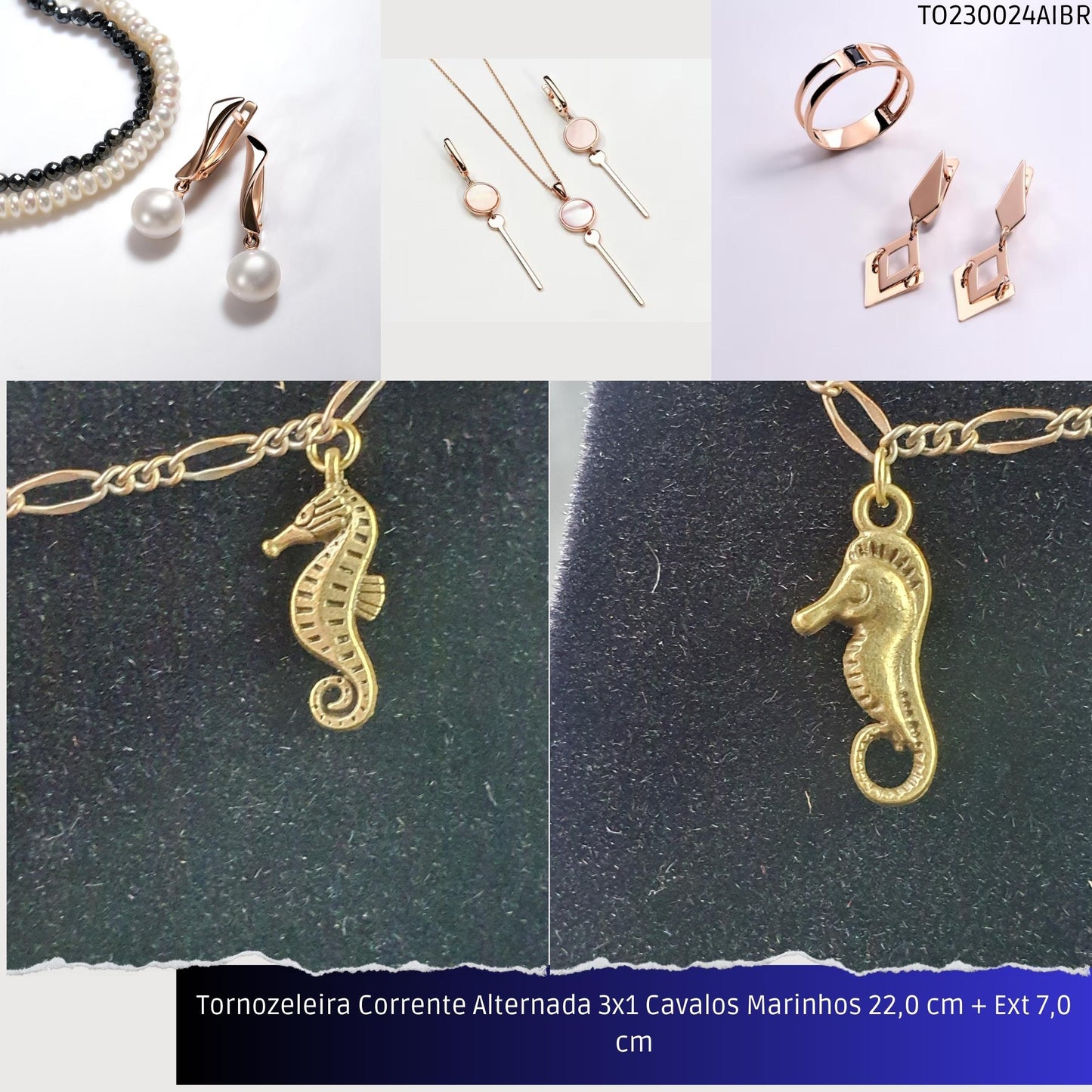 Tornozeleira Corrente Alternada 3x1 Cavalos Marinhos 22.0 cm + Ext 7.0 cm  - Código.: TO230024AIBR  - Peso.: 5.7 gr