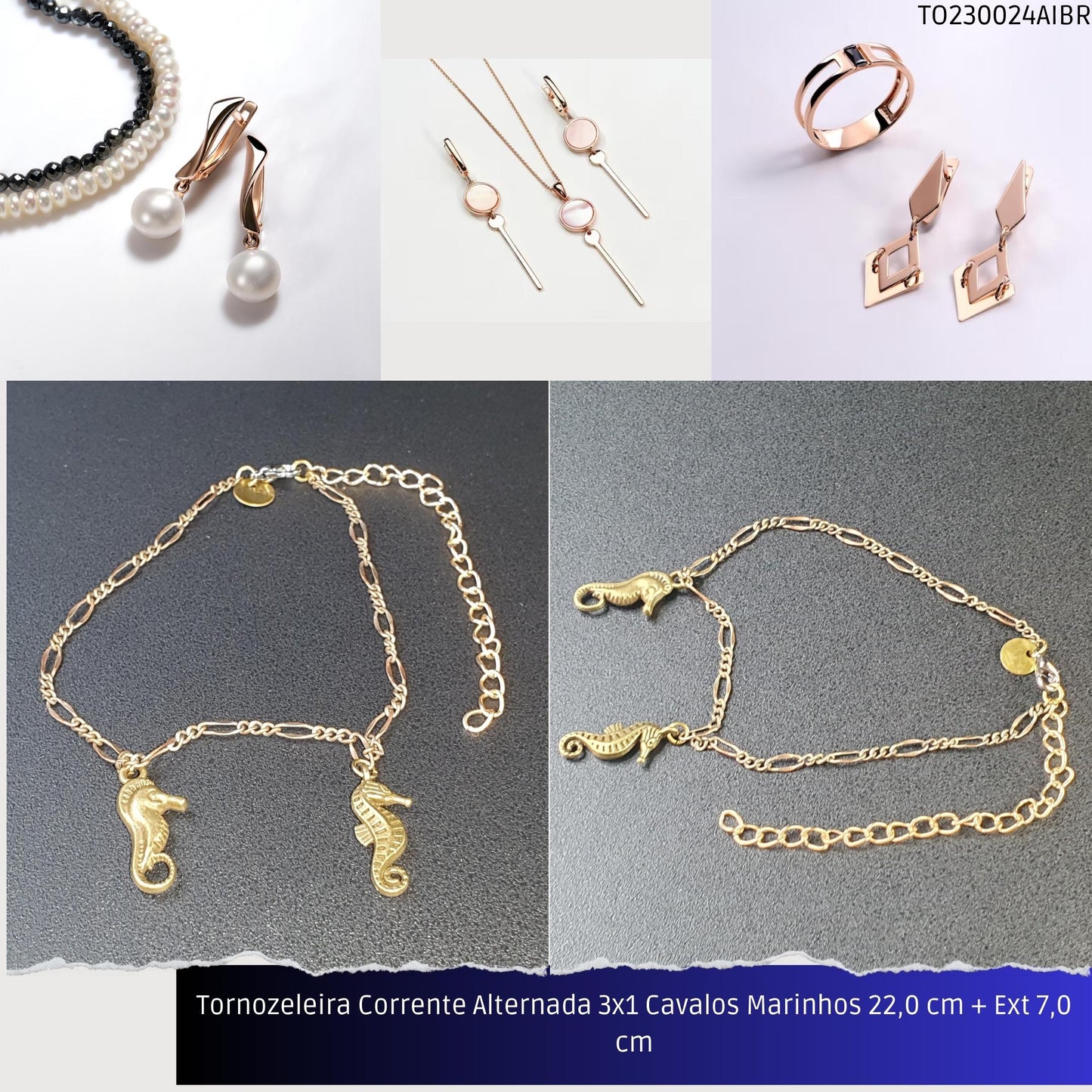 Tornozeleira Corrente Alternada 3x1 Cavalos Marinhos 22.0 cm + Ext 7.0 cm  - Código.: TO230024AIBR  - Peso.: 5.7 gr