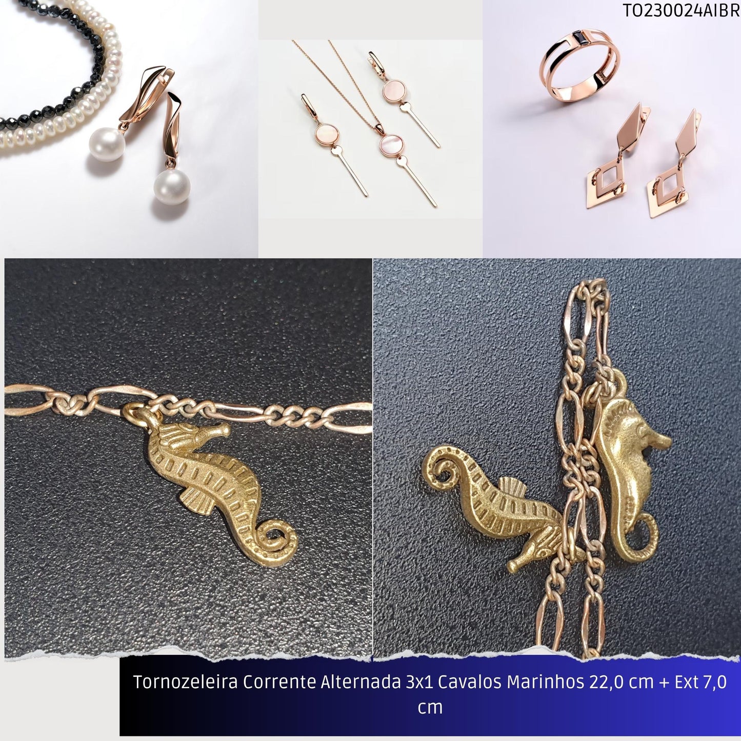 Tornozeleira Corrente Alternada 3x1 Cavalos Marinhos 22.0 cm + Ext 7.0 cm  - Código.: TO230024AIBR  - Peso.: 5.7 gr