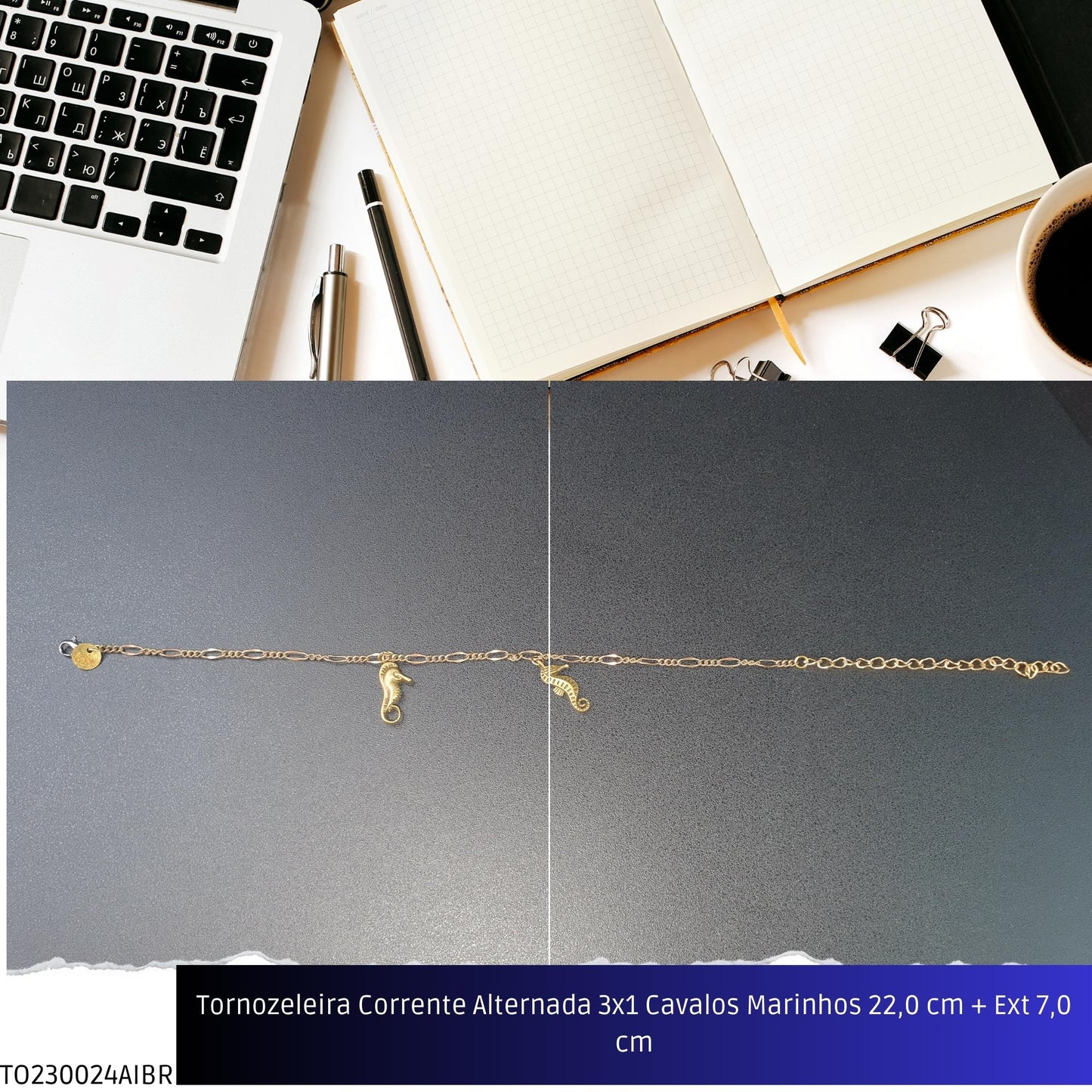 Tornozeleira Corrente Alternada 3x1 Cavalos Marinhos 22.0 cm + Ext 7.0 cm  - Código.: TO230024AIBR  - Peso.: 5.7 gr